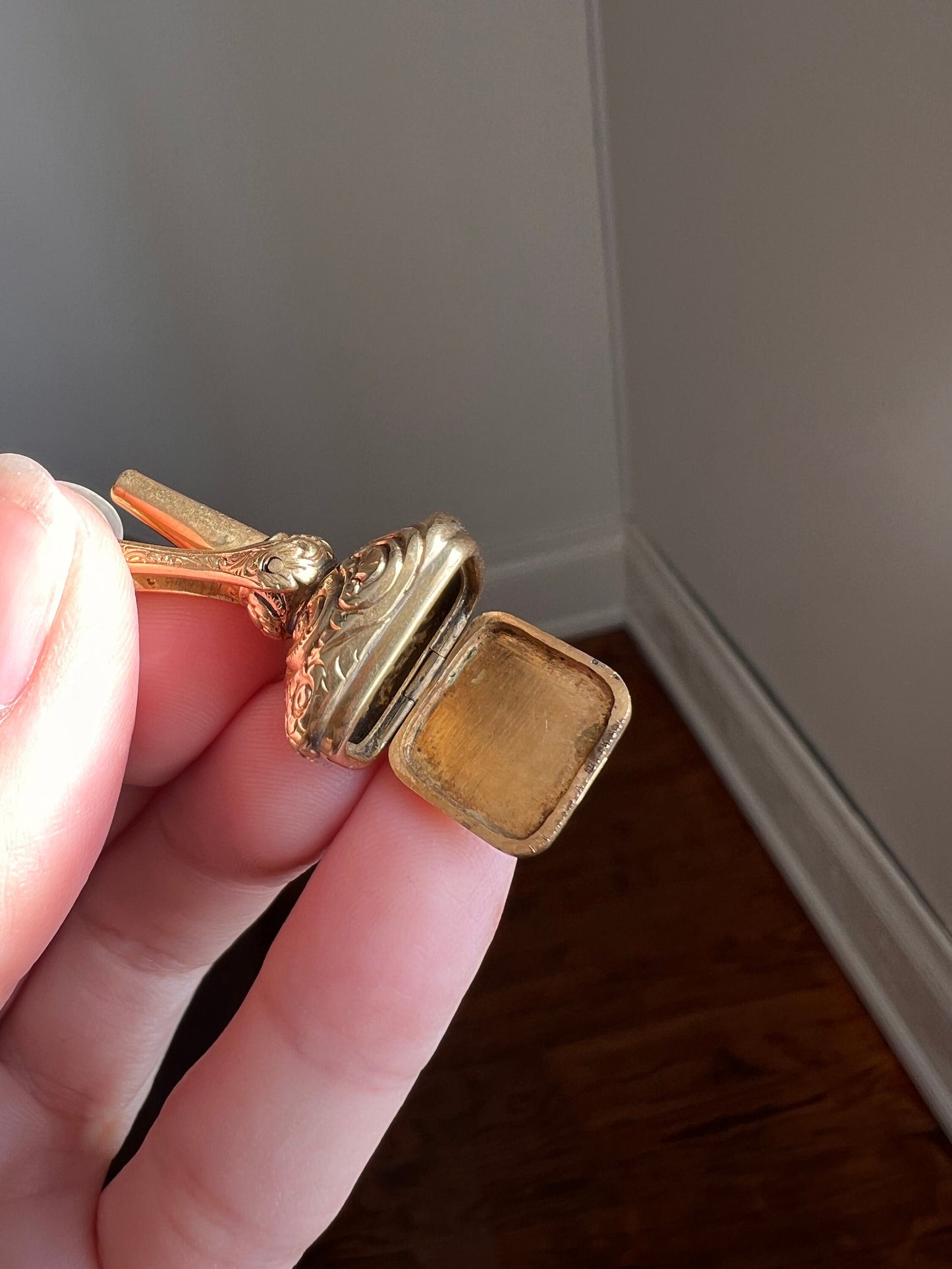 Victorian ANTIQUE 14k Gold LOCKET Fob Seal Opening Pendant Swivel Watch Key Engraved Ornate Embossed Chunky Neckmess Neckstack Unique 4 in 1