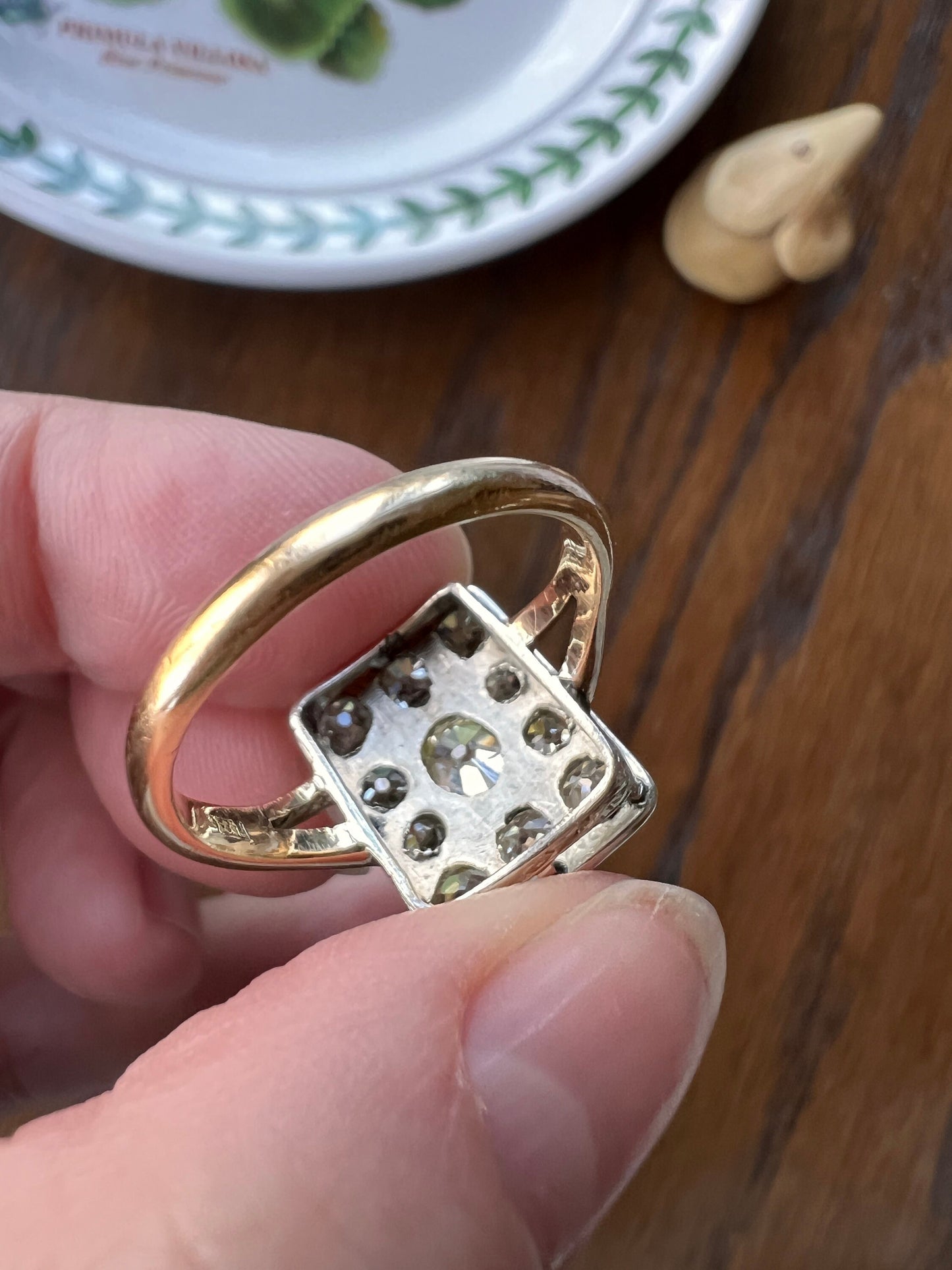YELLOW Champagne Brown 1.75 Carat Old Mine Cut DIAMOND Grid Cluster Ring 18k Gold Rectangular Statement Engraved Geometric Gift Chunky OmC