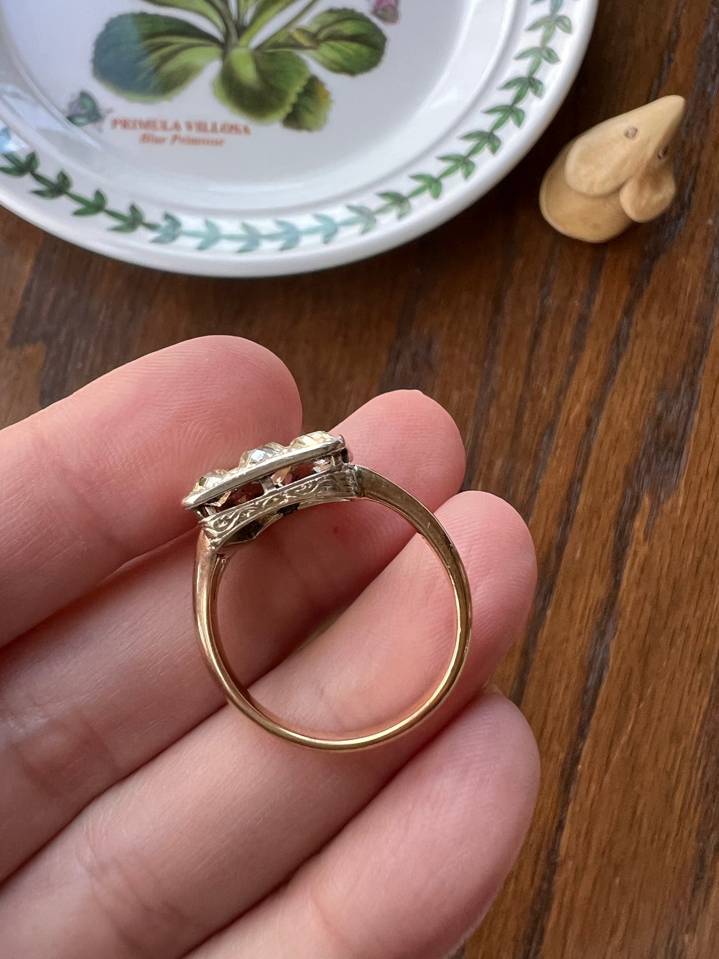 YELLOW Champagne Brown 1.75 Carat Old Mine Cut DIAMOND Grid Cluster Ring 18k Gold Rectangular Statement Engraved Geometric Gift Chunky OmC