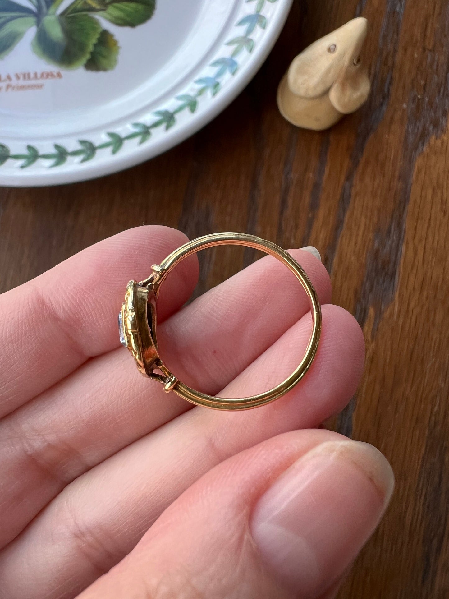 FLORAL French Antique Emerald Cut Blue Spinel RiNG 18k Gold FORGET Me Not Garland Halo Ring Art Nouveau Victorian Figural Gift Belle Epoque