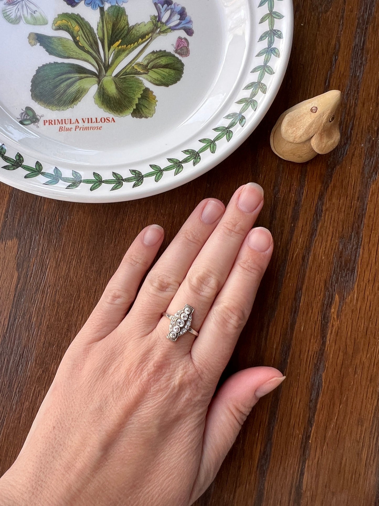 Unique Old European Cut DIAMOND Ring French Architectural Scalloped Halo Antique 18k Gold & Platinum Geometric Linear Cluster OEC Sweet Gift