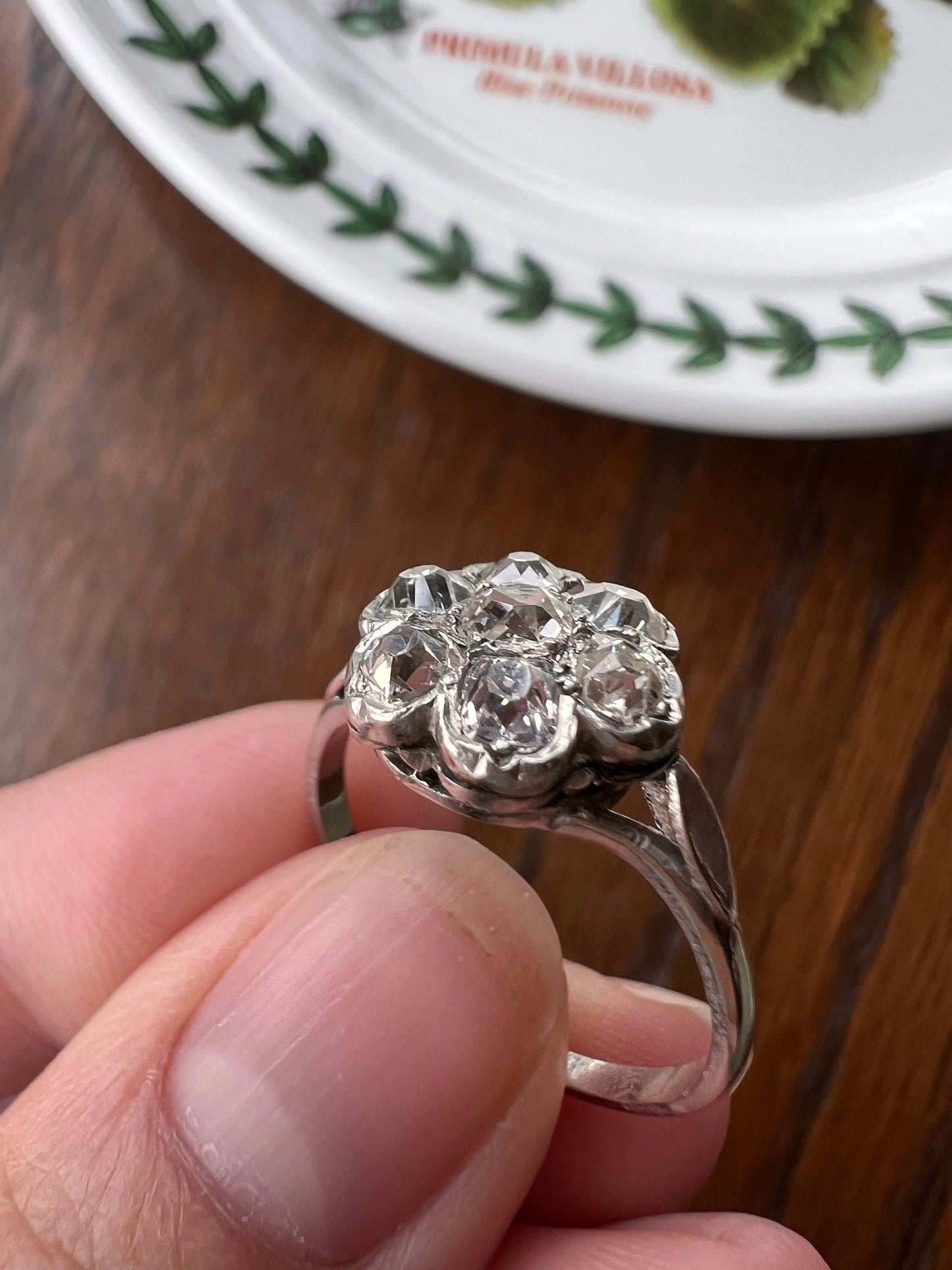 Old Mine Cut DIAMOND 1.2 Carat Daisy Cluster Ring PLATINUM French Antique Seven Stone Chunky Stacker Unique Victorian Edwardian Gift OMC