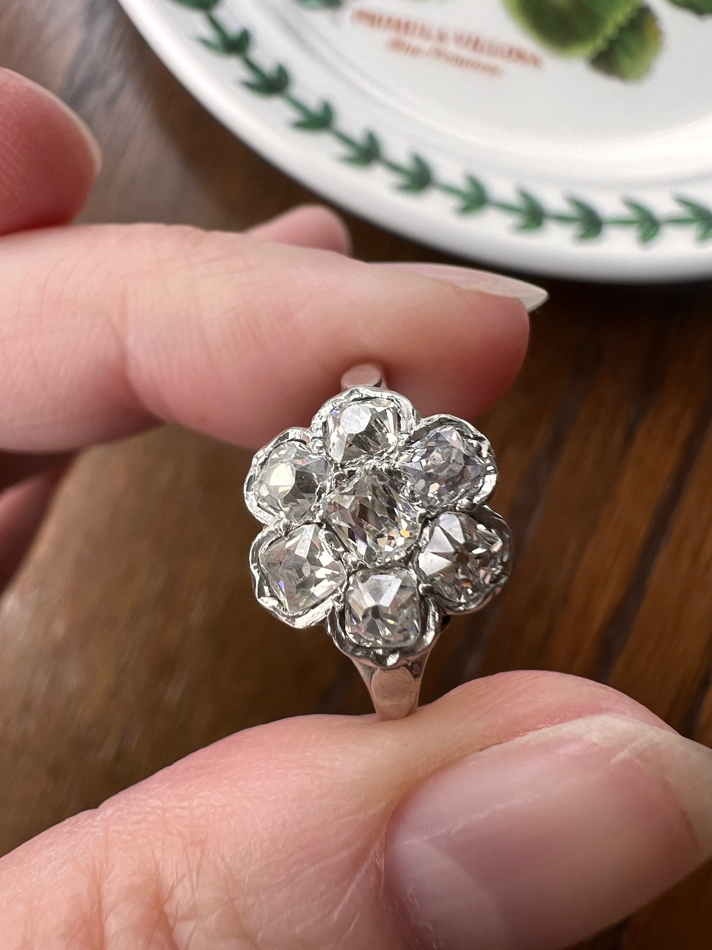 Old Mine Cut DIAMOND 1.2 Carat Daisy Cluster Ring PLATINUM French Antique Seven Stone Chunky Stacker Unique Victorian Edwardian Gift OMC