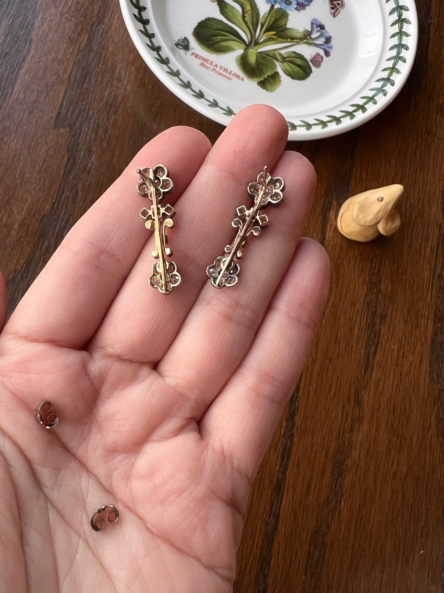 FLORAL 1 Carat Daisy Cluster Old Mine Cut Diamond Earrings 18k Gold Silver Dangle Bridal Something Old Victorian Edwardian Figural Flowers