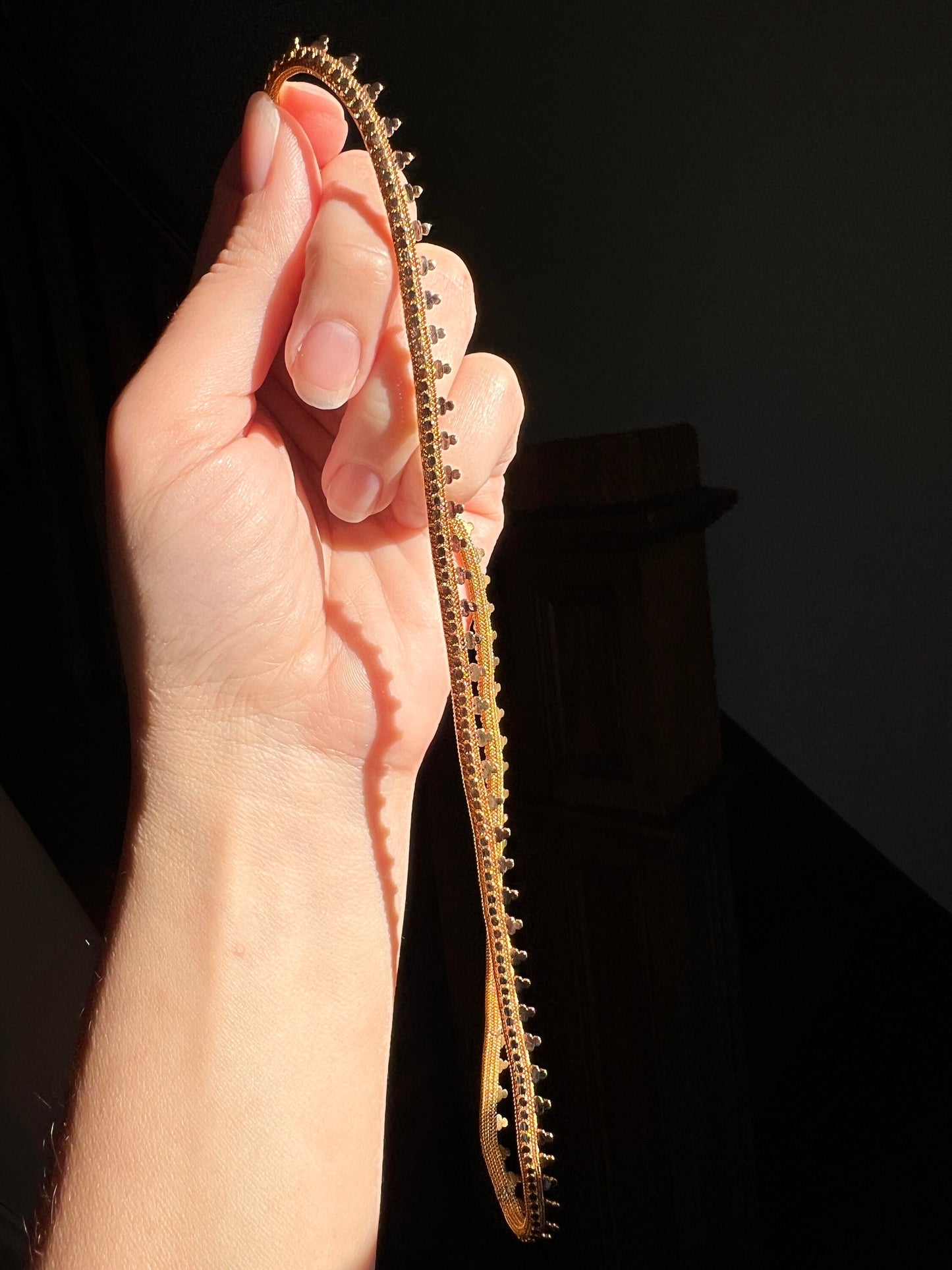 Clover Rivet Shimmering French Antique 18g 18k GOLD Solid Rosy Book Chain Necklace Wide 17.25" Neckmess Neckstack Victorian Mesh Etruscan