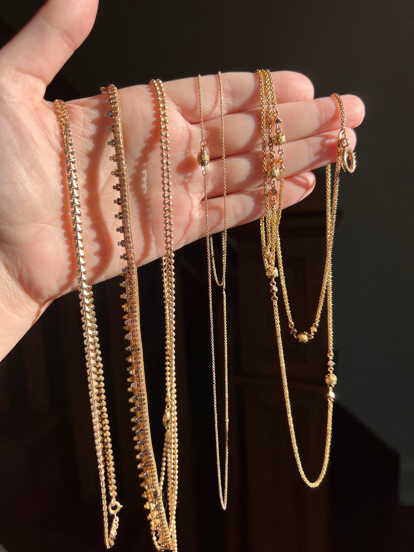 Clover Rivet Shimmering French Antique 18g 18k GOLD Solid Rosy Book Chain Necklace Wide 17.25" Neckmess Neckstack Victorian Mesh Etruscan