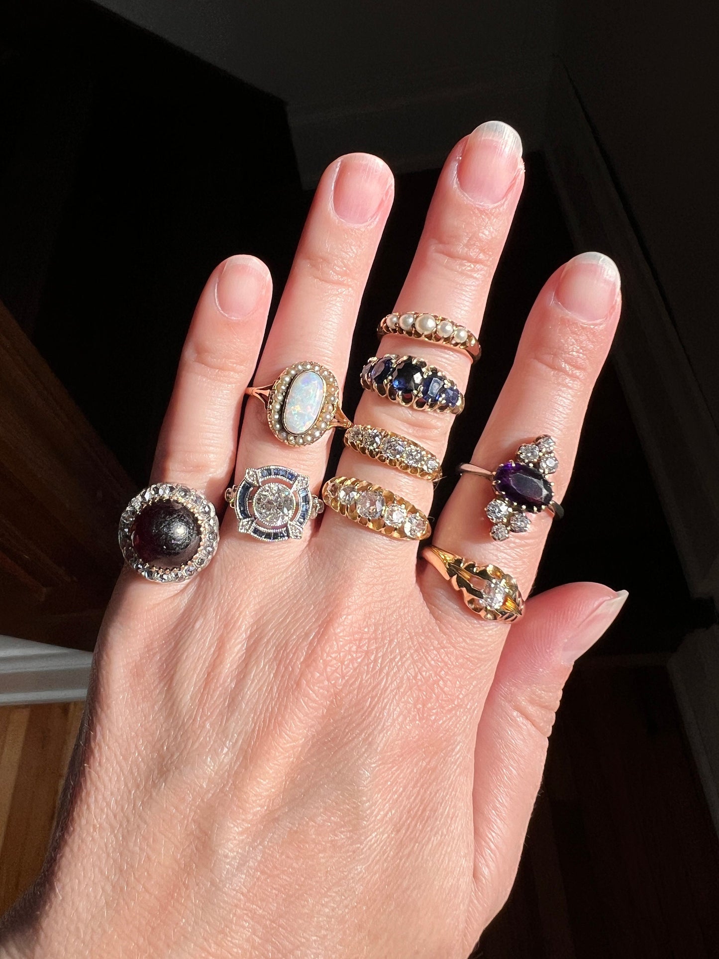 Victorian ANTIQUE .65 Carat Five Stone Stacker Band Ring 18k Gold Old Mine Cut DIAMONDS Buttercup Belcher Stacker Love Gift OmC Half Hoop