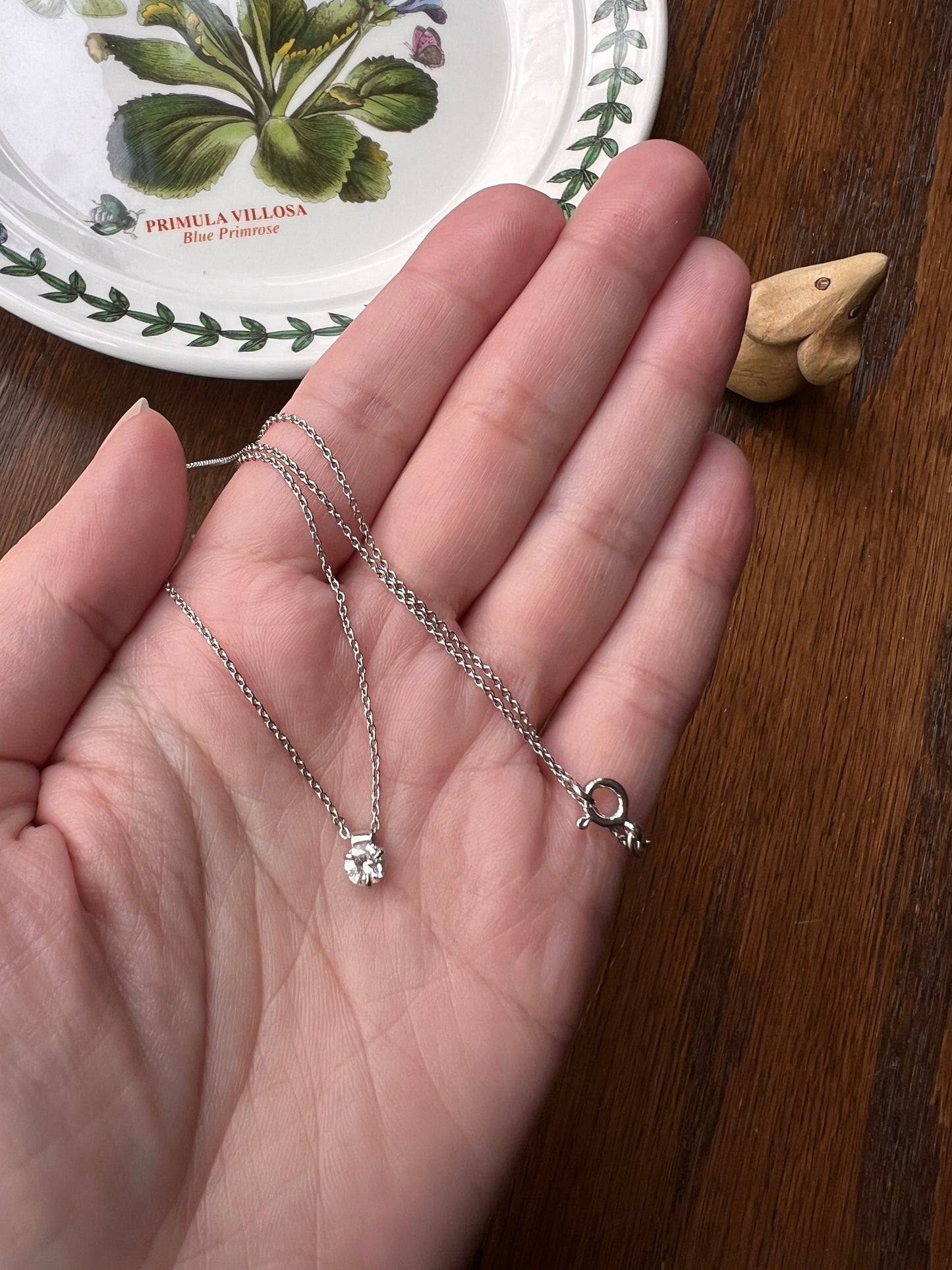 French Vintage .3 Carat Old Mine Cut DIAMOND Solitaire 18k White Gold Necklace Pendant Chain Antique Stone Minimalist Dainty OMC Neckmess