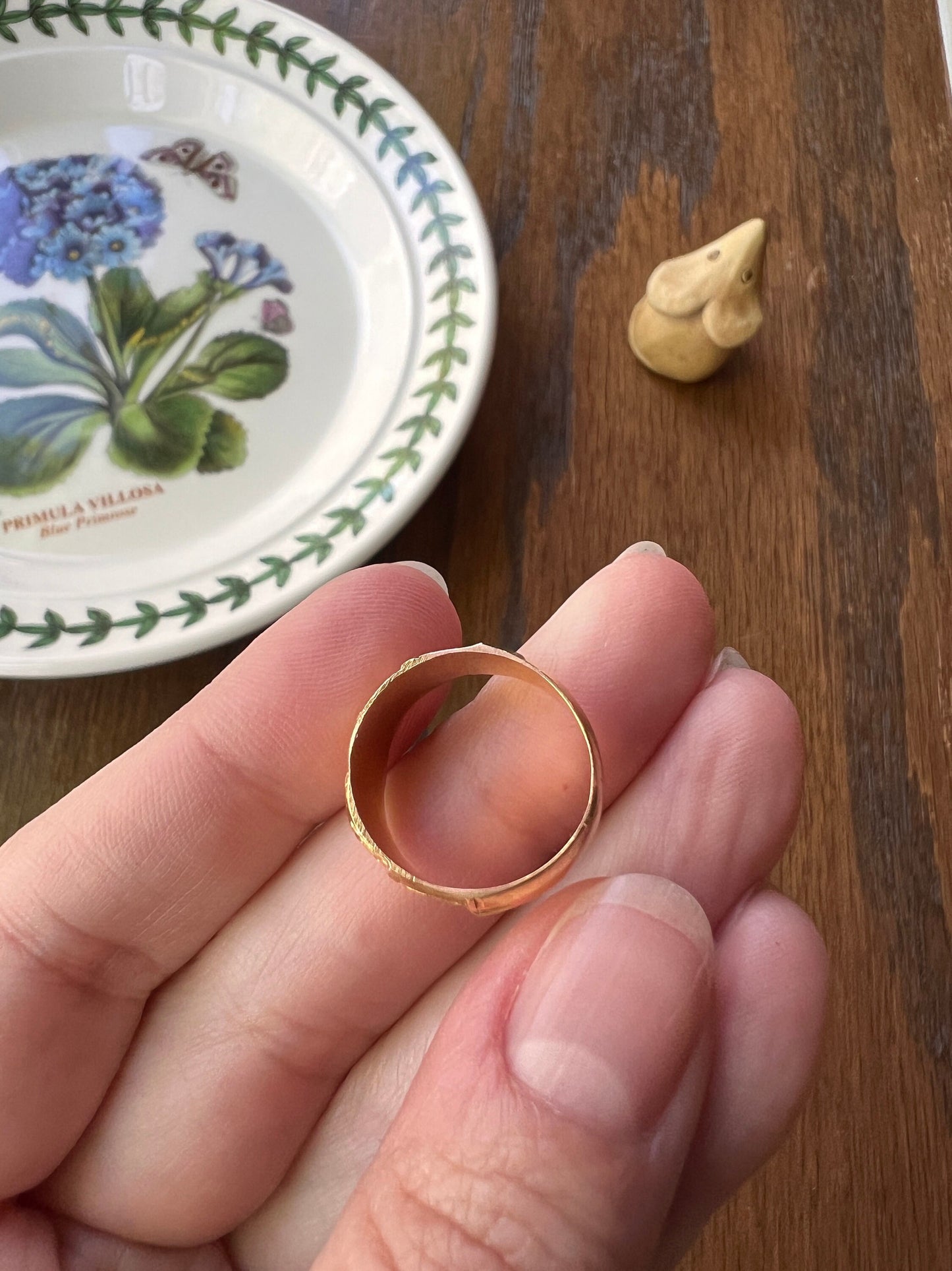HEART Figural Antique 18k Signet Ring Hand Engraved Initials Monogram Y G J Wide Band Stacker Victorian Wedding Engagement Betrothal Gift