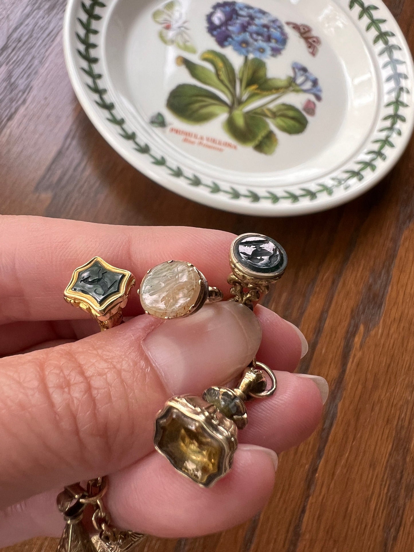 One of a Kind Twelve Piece VICTORIAN Antique FOBS Necklace Birds Horse Key Thistle Intaglio Chain 9k to 14k Gold Neckmess Quartz Bloodstone