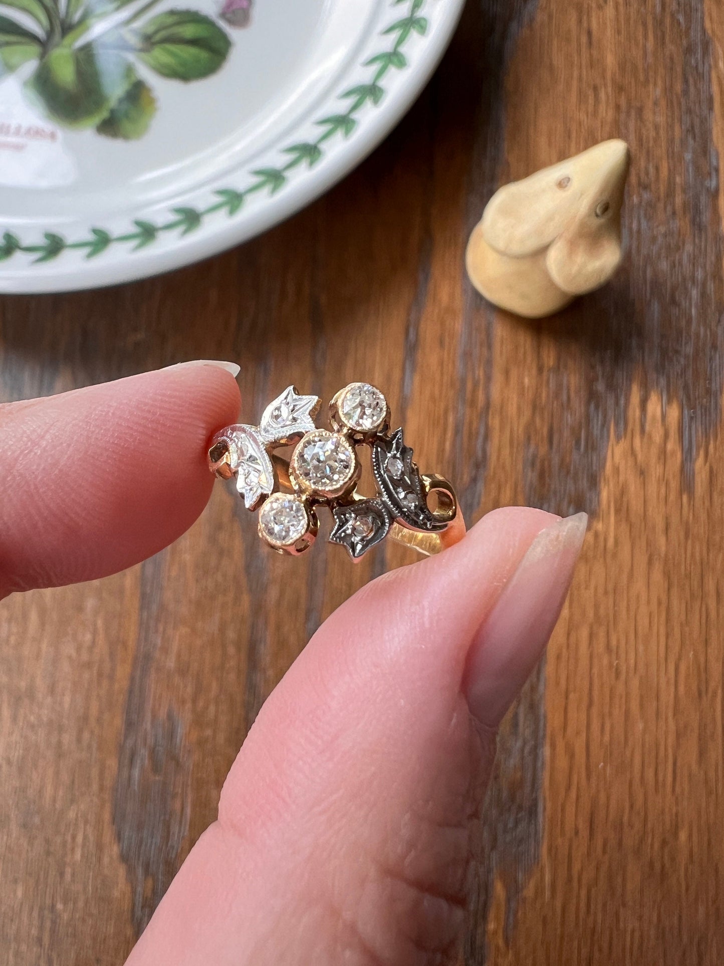 TULIPS Old Mine Rose Cut Diamond French Antique Belle Epoque Ring 18k Gold Art Nouveau Victorian Ornate Sparkle Floral Swirl Romantic Gift