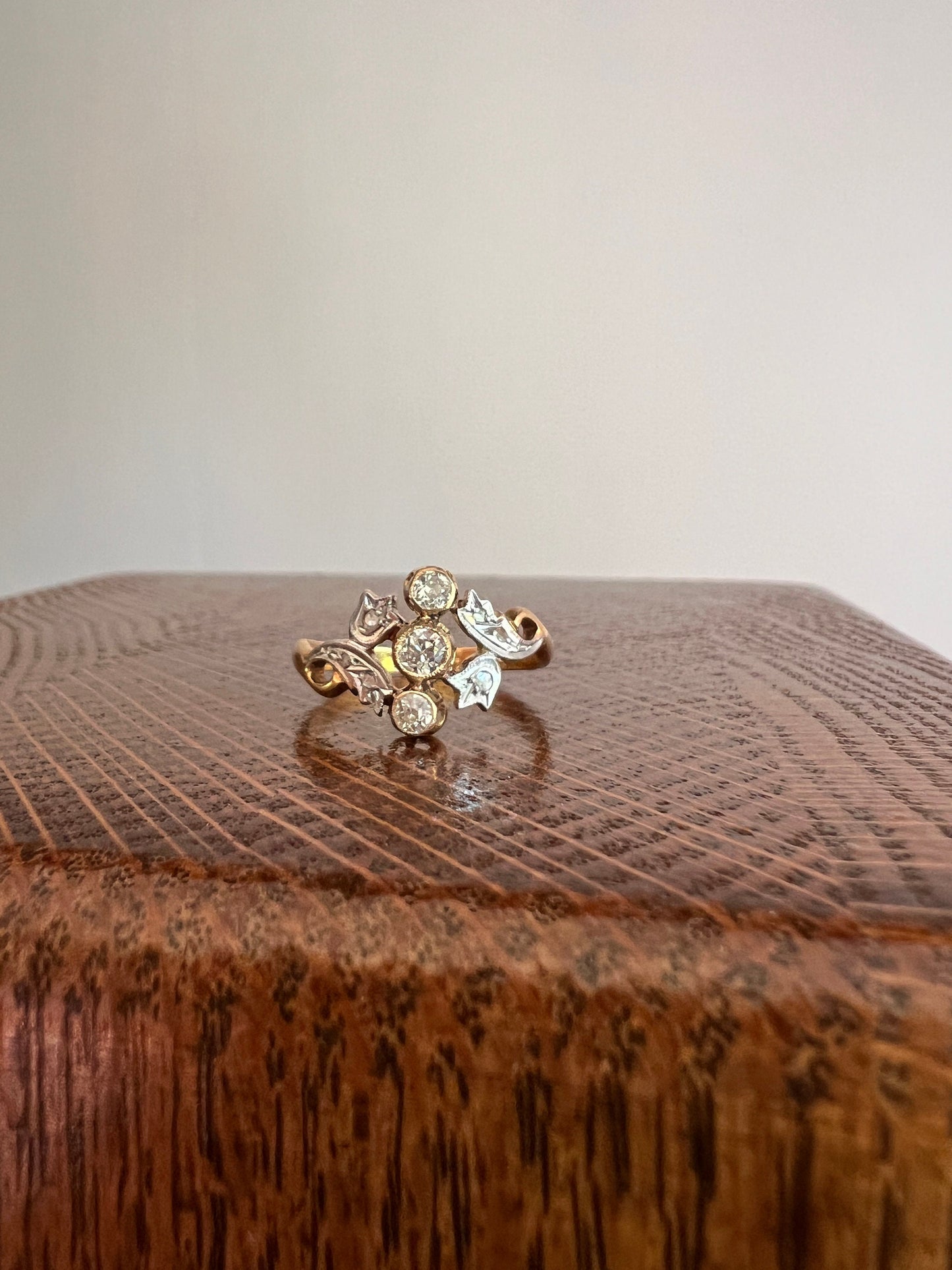 TULIPS Old Mine Rose Cut Diamond French Antique Belle Epoque Ring 18k Gold Art Nouveau Victorian Ornate Sparkle Floral Swirl Romantic Gift