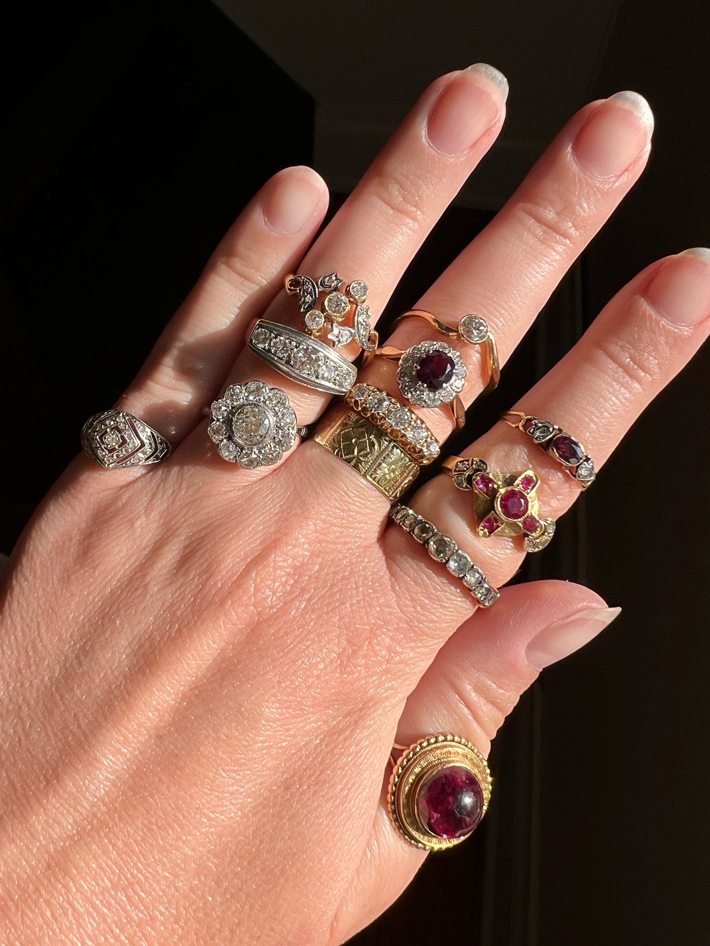 TULIPS Old Mine Rose Cut Diamond French Antique Belle Epoque Ring 18k Gold Art Nouveau Victorian Ornate Sparkle Floral Swirl Romantic Gift