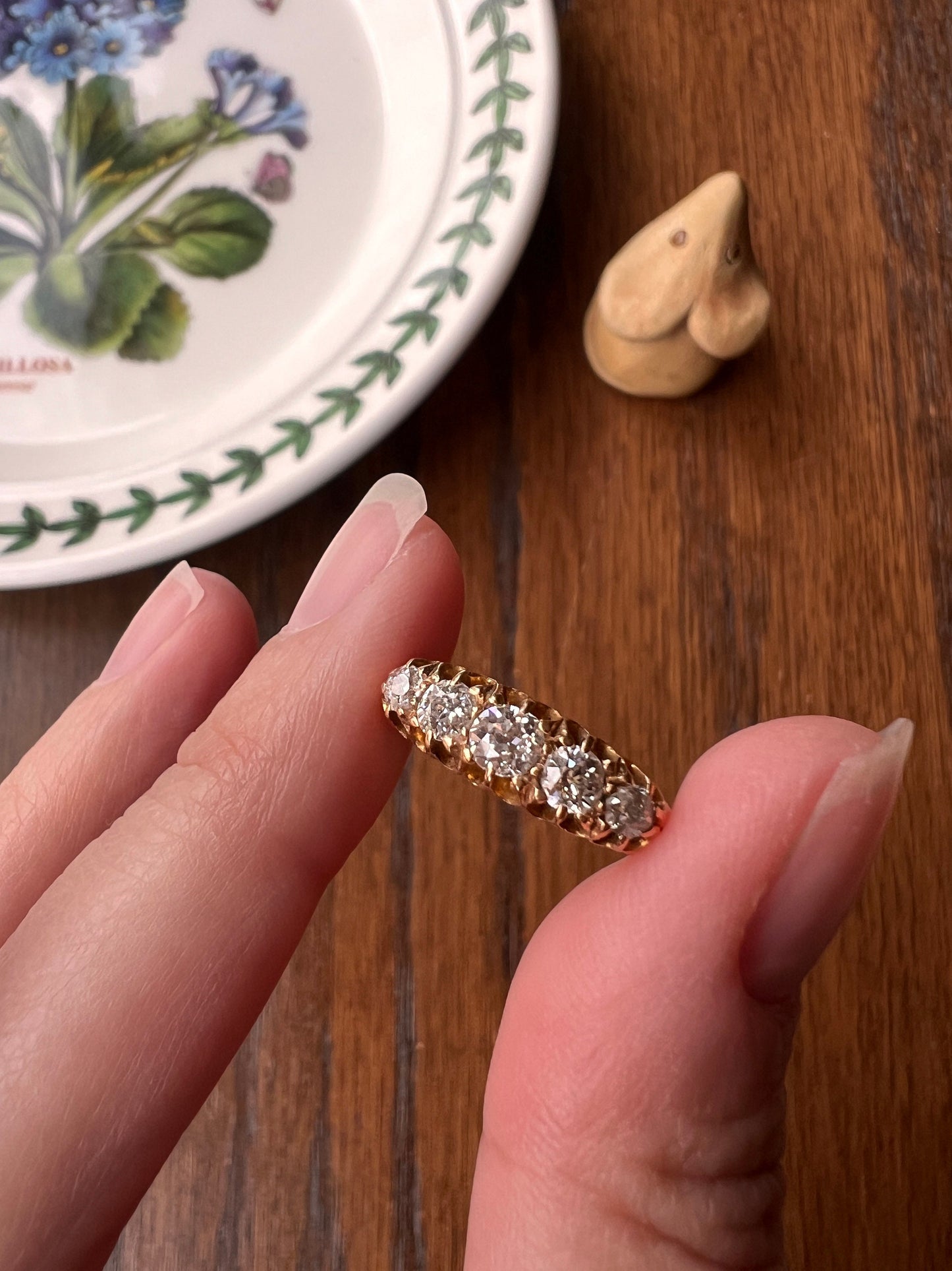 Victorian ANTIQUE .65 Carat Five Stone Stacker Band Ring 18k Gold Old Mine Cut DIAMONDS Buttercup Belcher Stacker Love Gift OmC Half Hoop