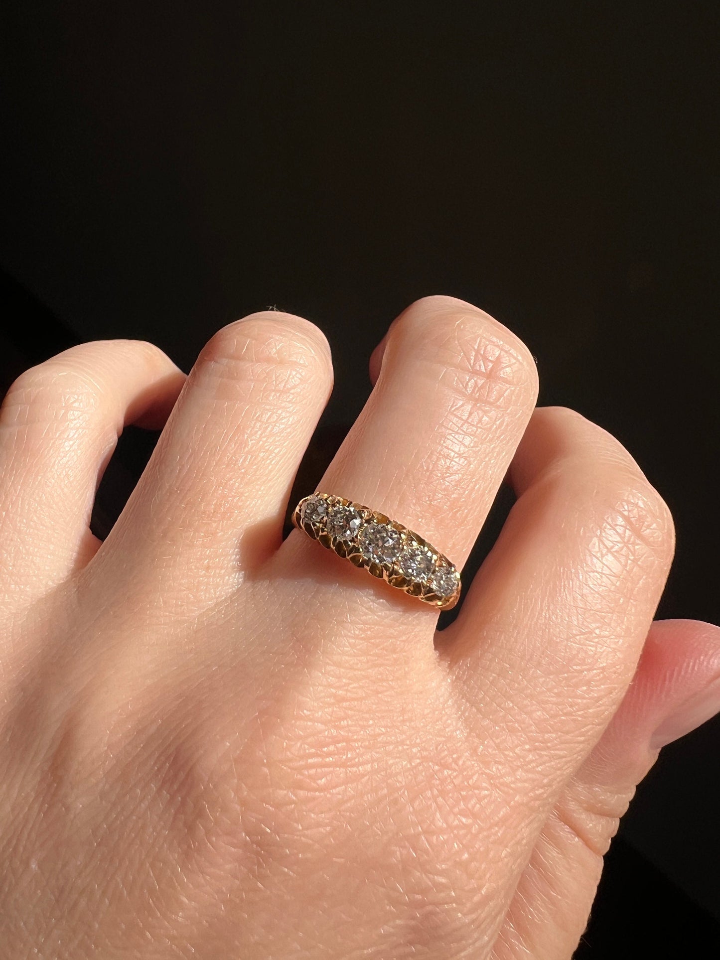 Victorian ANTIQUE .65 Carat Five Stone Stacker Band Ring 18k Gold Old Mine Cut DIAMONDS Buttercup Belcher Stacker Love Gift OmC Half Hoop