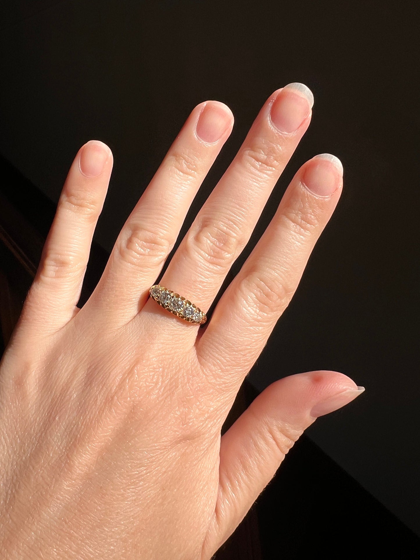 Victorian ANTIQUE .65 Carat Five Stone Stacker Band Ring 18k Gold Old Mine Cut DIAMONDS Buttercup Belcher Stacker Love Gift OmC Half Hoop