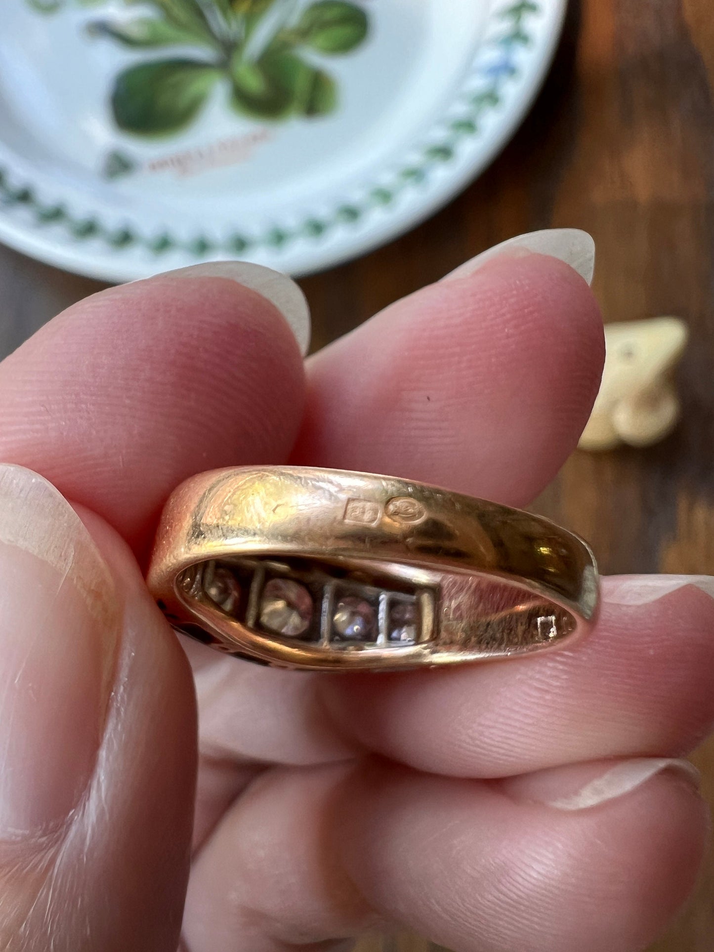 Art Deco .5 Carat Five Stone Ring 18k GOLD & PLATINUM Transitional Cut DIAMONDS Geometric Stacker Tall Boat Face Linear Vintage Antique .5ct