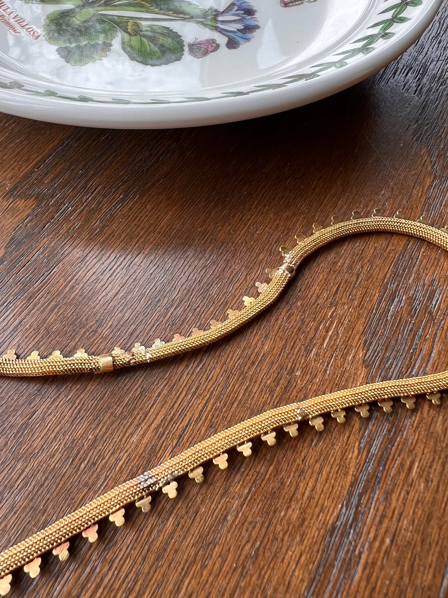 Clover Rivet Shimmering French Antique 18g 18k GOLD Solid Rosy Book Chain Necklace Wide 17.25" Neckmess Neckstack Victorian Mesh Etruscan