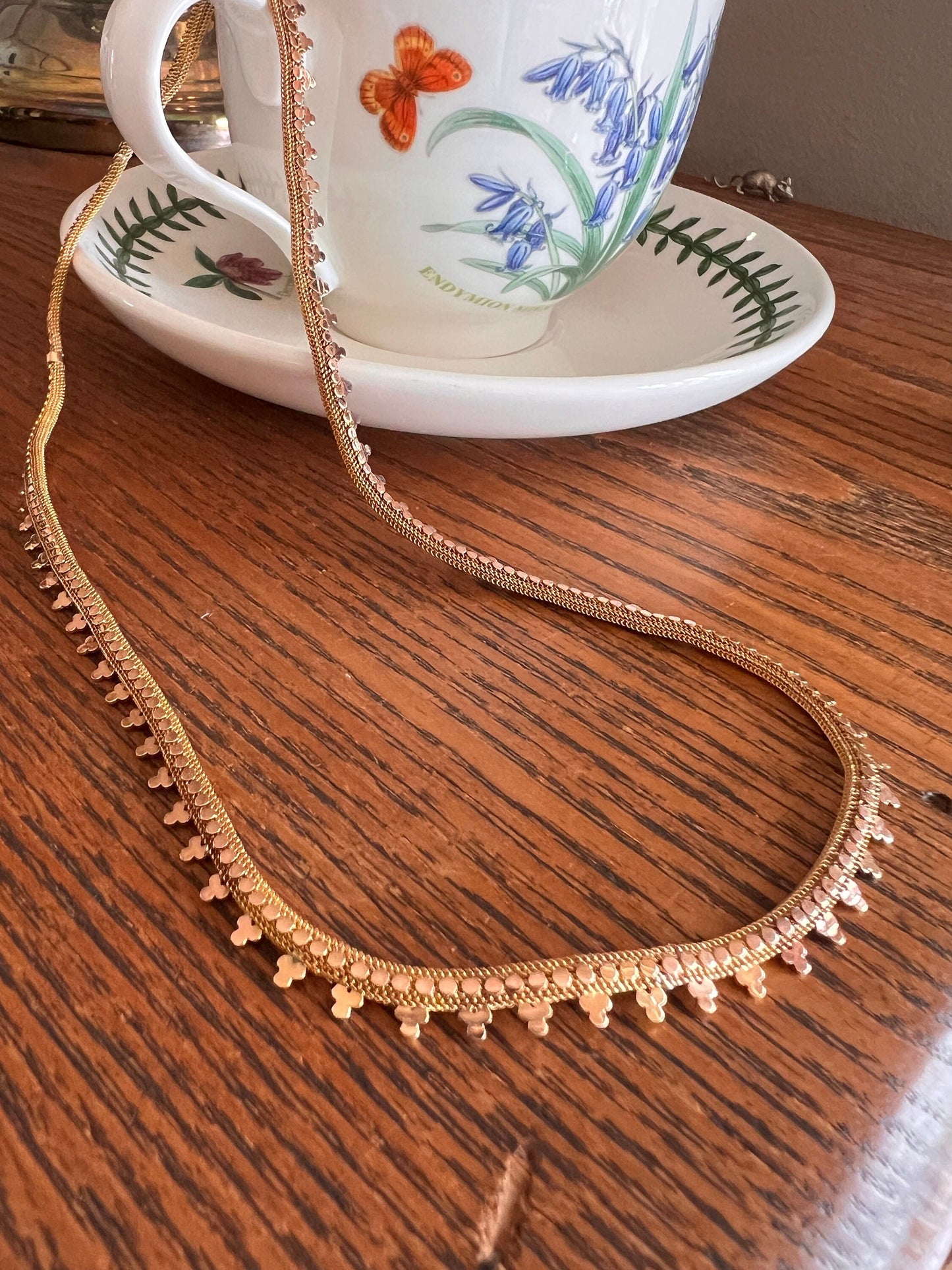 Clover Rivet Shimmering French Antique 18g 18k GOLD Solid Rosy Book Chain Necklace Wide 17.25" Neckmess Neckstack Victorian Mesh Etruscan