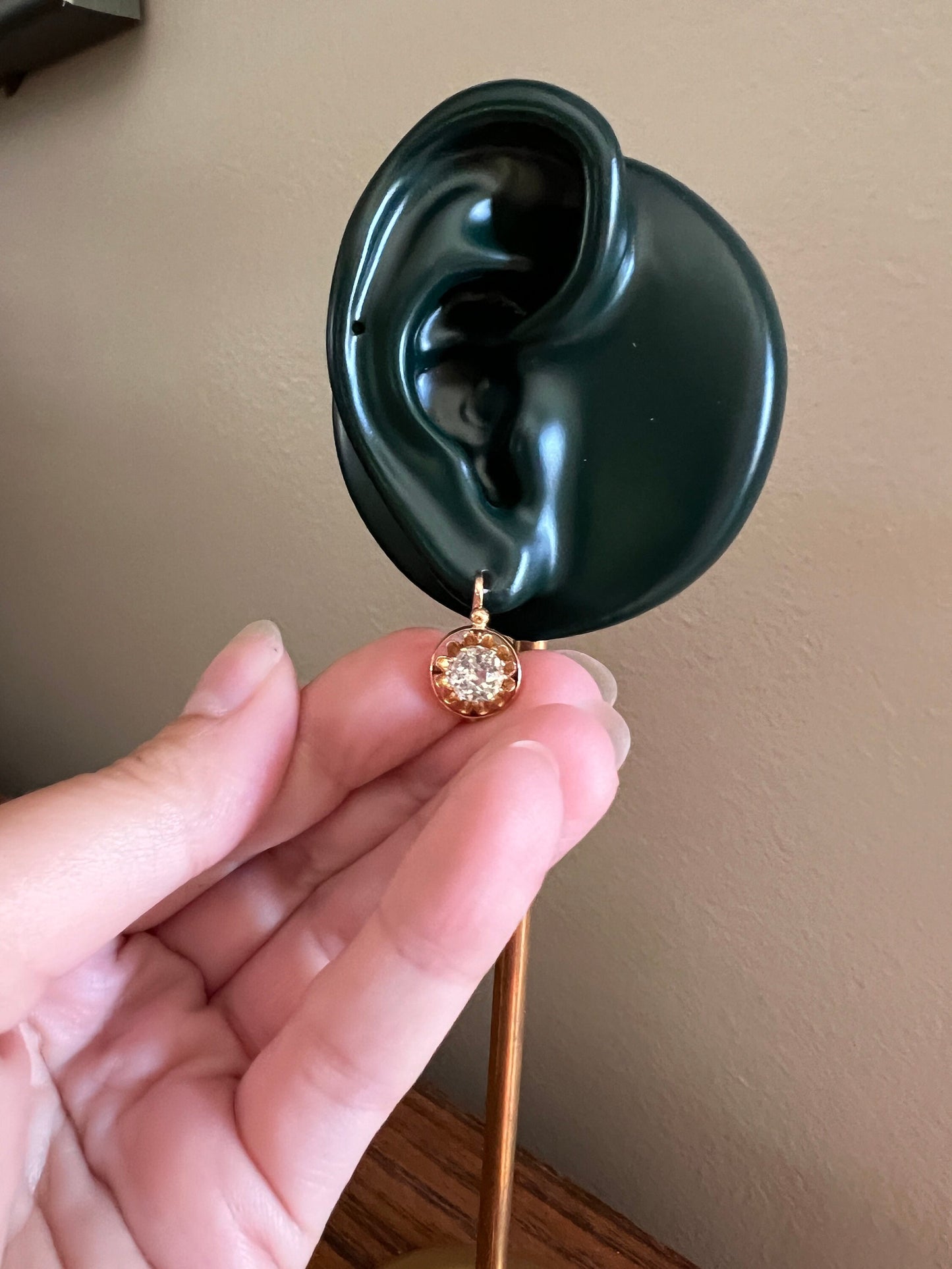 FRENCH Antique Art Nouveau 18k GOLD Cushion Cut Paste 1.5ctw Dangle Dormeuse EARRINGs BUTTERCUP Victorian Belle Epoque Bridal Something Old
