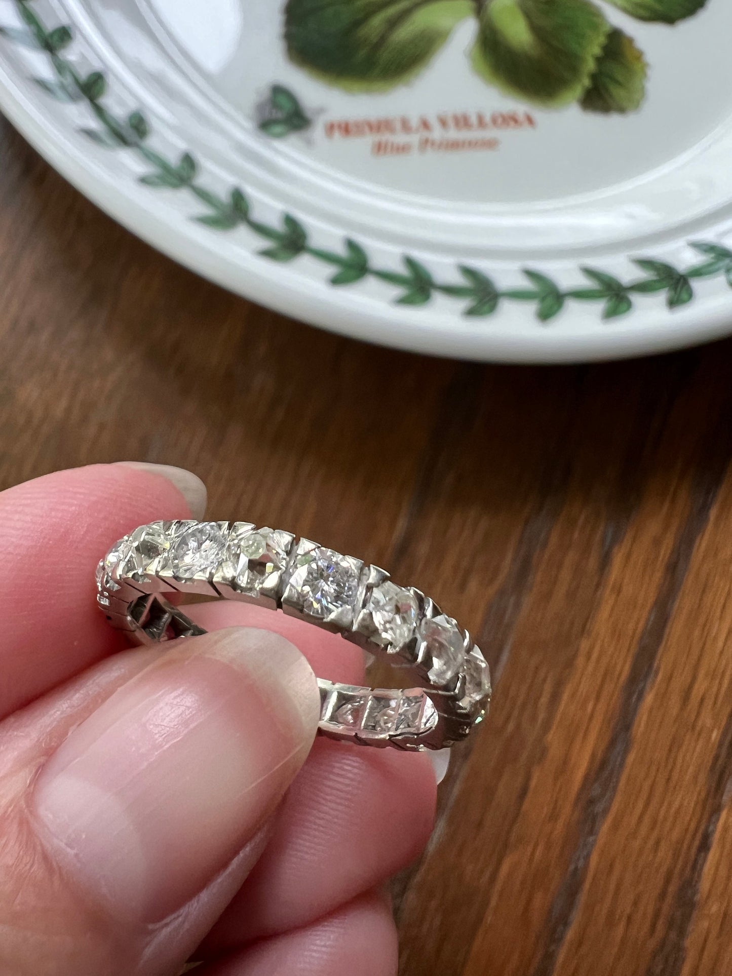 Chunky French Antique Art Deco 1.7 Carat Tall Square Old Mine Cut DIAMOND FuLL ETERNITY Band Ring 18k White GOLD Wedding Anniversary OmC