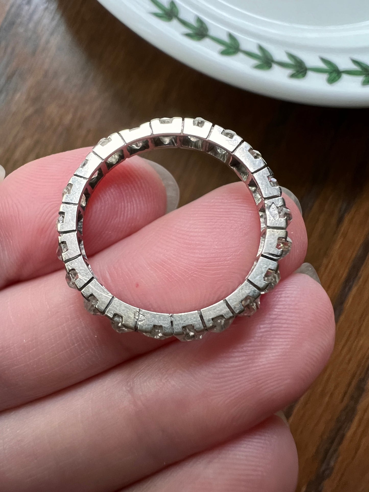 Chunky French Antique Art Deco 1.7 Carat Tall Square Old Mine Cut DIAMOND FuLL ETERNITY Band Ring 18k White GOLD Wedding Anniversary OmC