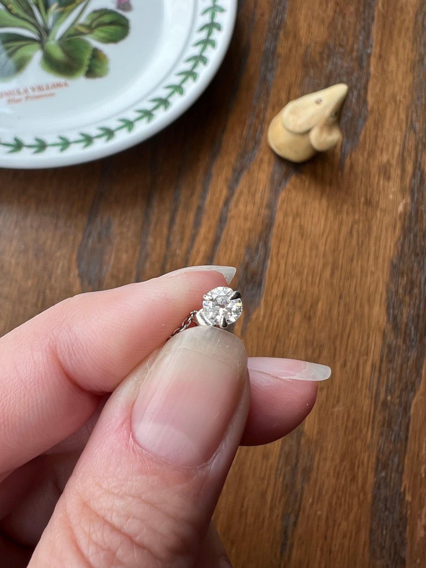 French Vintage .3 Carat Old Mine Cut DIAMOND Solitaire 18k White Gold Necklace Pendant Chain Antique Stone Minimalist Dainty OMC Neckmess