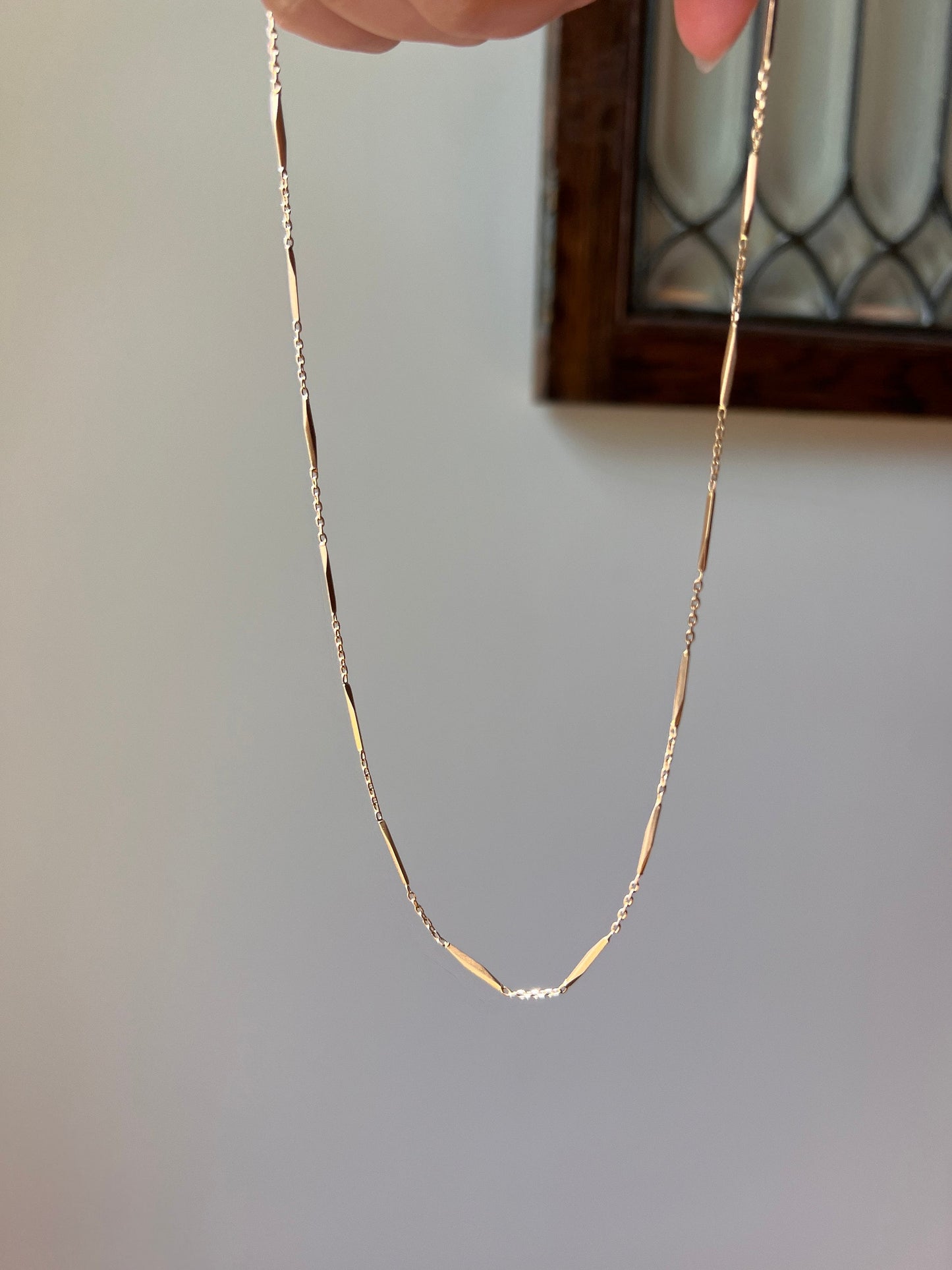 Faceted Bar Link Cable Alternating French ANTIQUE 5.6g 18k GOLD Solid 17.75" Dainty Layering Neckmess Neckstack Romantic Gift Warm Patina