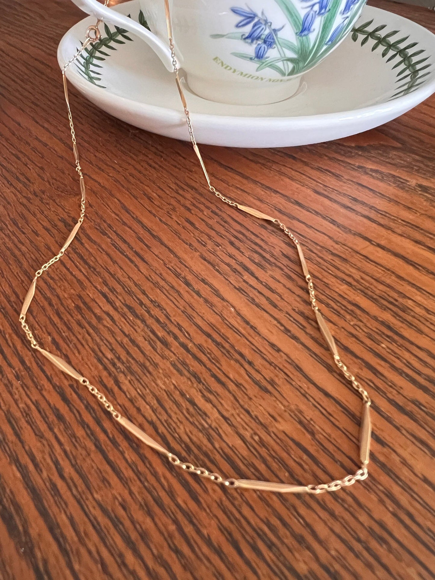 Faceted Bar Link Cable Alternating French ANTIQUE 5.6g 18k GOLD Solid 17.75" Dainty Layering Neckmess Neckstack Romantic Gift Warm Patina