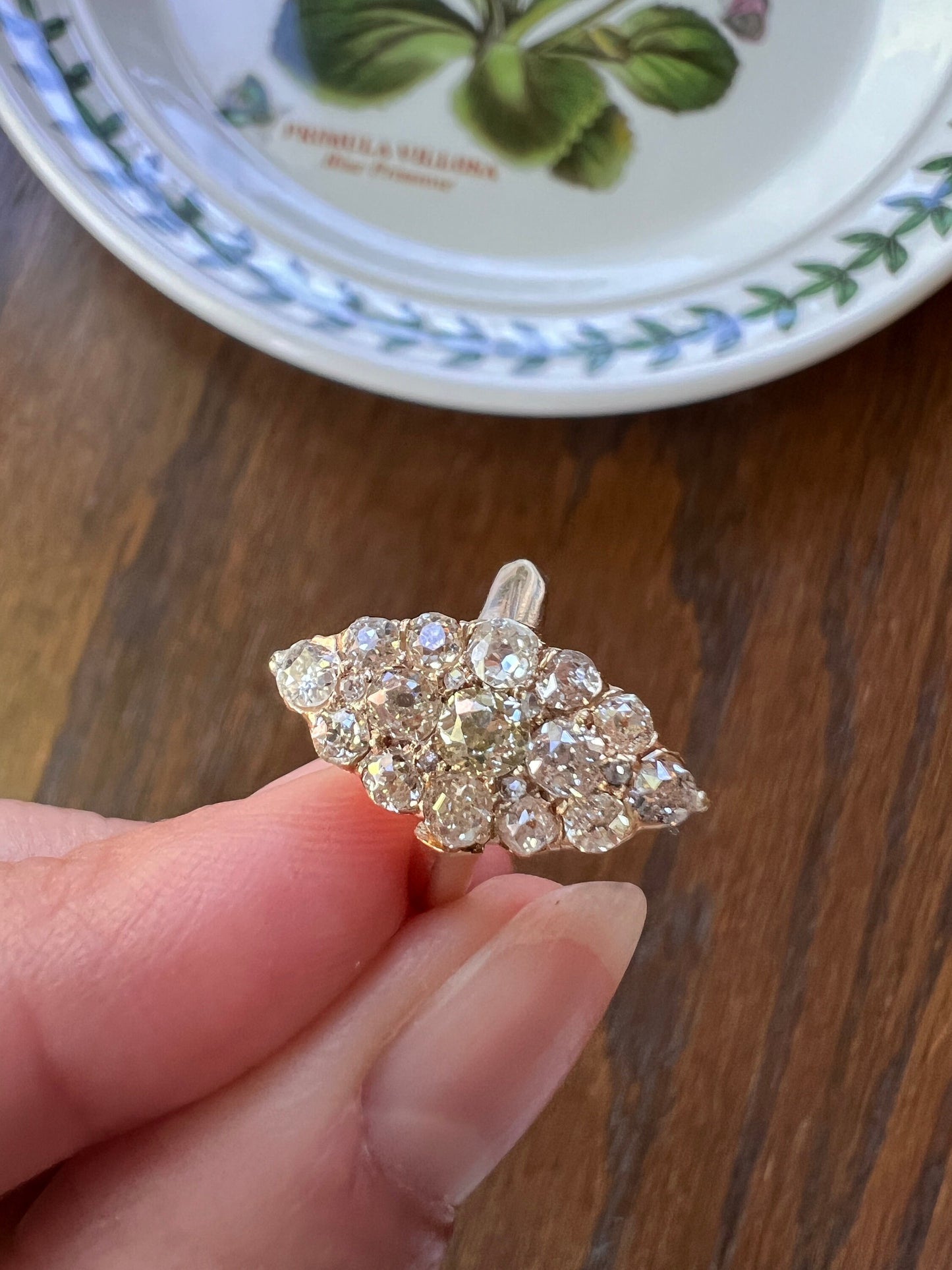 NAVETTE 1.2 Carat Old Mine Cut DIAMOND Yellow Green Victorian Antique 18k Gold Ring Stacker Romantic Gift OMC Chunky Cobblestone Texture OmC