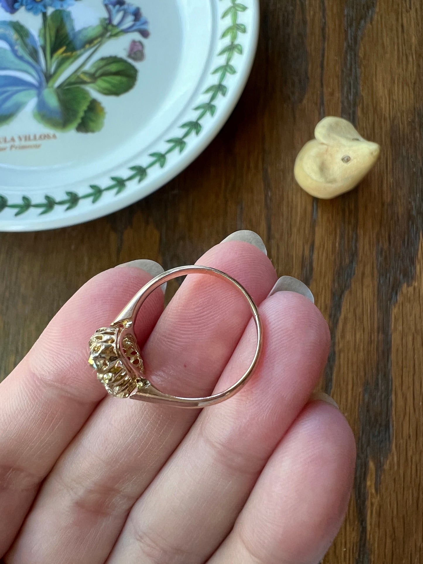 NAVETTE 1.2 Carat Old Mine Cut DIAMOND Yellow Green Victorian Antique 18k Gold Ring Stacker Romantic Gift OMC Chunky Cobblestone Texture OmC