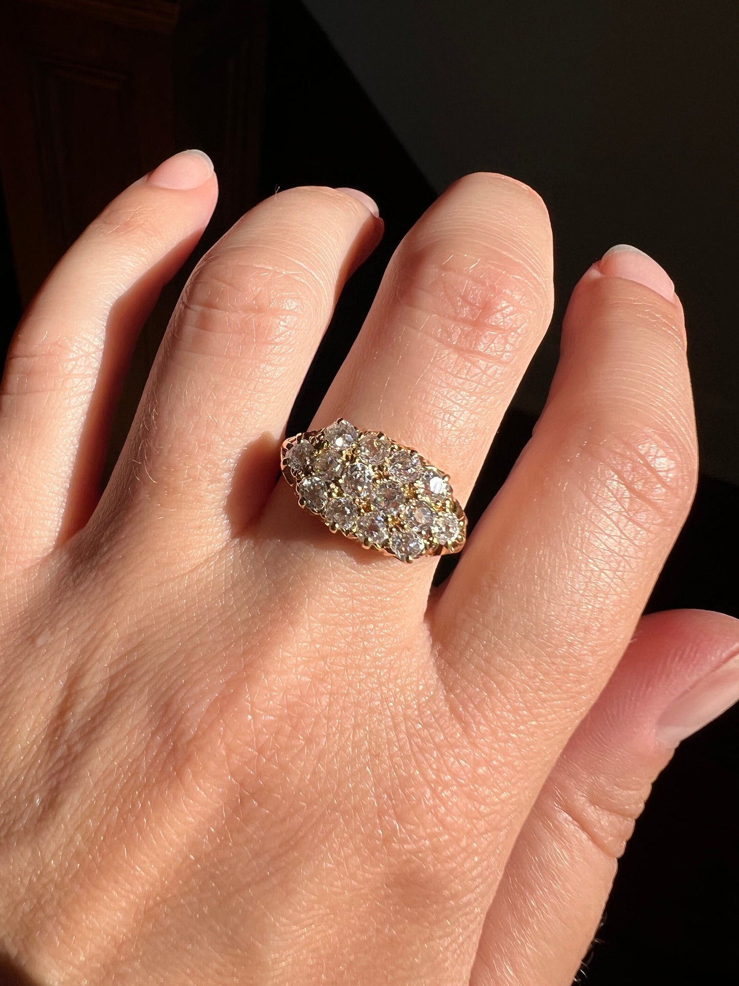 Victorian Antique 1.4 Carat Old Mine Cut DIAMOND Cobblestone GRID Cluster Ring 18k Gold Ring Stacker Band Romantic Gift 1.4ct OMC Geometric