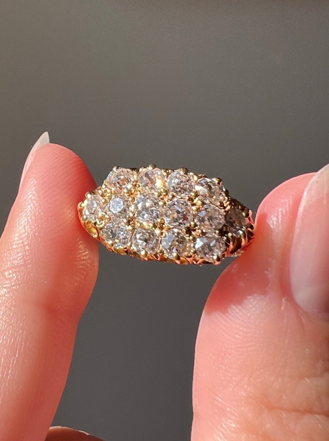 Victorian Antique 1.4 Carat Old Mine Cut DIAMOND Cobblestone GRID Cluster Ring 18k Gold Ring Stacker Band Romantic Gift 1.4ct OMC Geometric