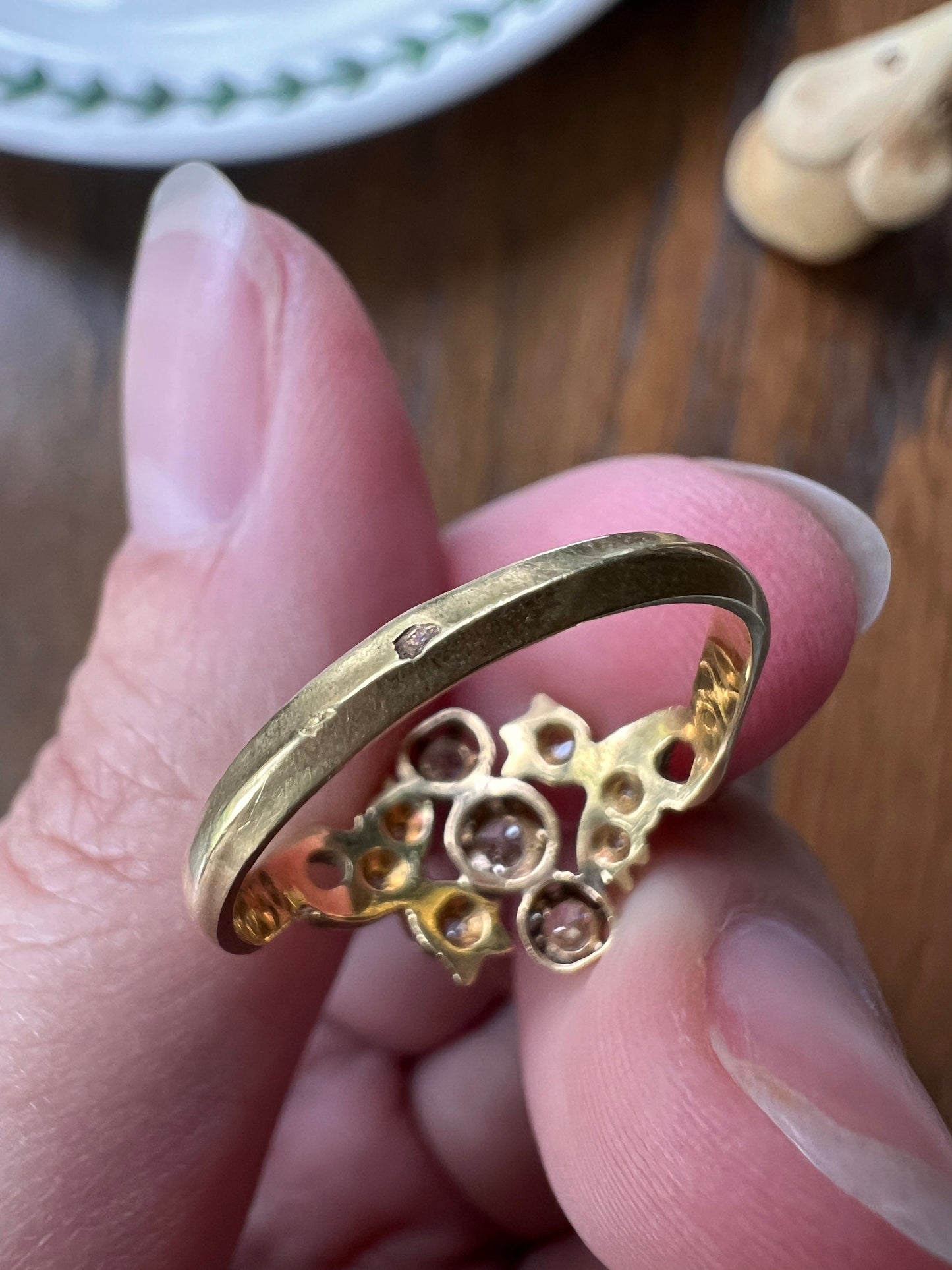 TULIPS Old Mine Rose Cut Diamond French Antique Belle Epoque Ring 18k Gold Art Nouveau Victorian Ornate Sparkle Floral Swirl Romantic Gift