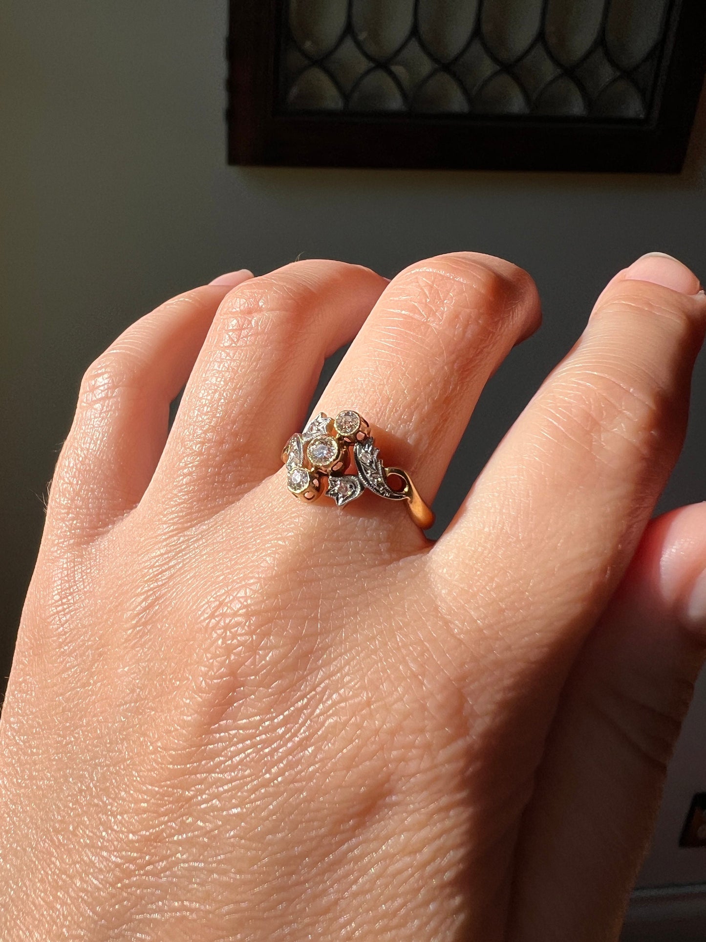 TULIPS Old Mine Rose Cut Diamond French Antique Belle Epoque Ring 18k Gold Art Nouveau Victorian Ornate Sparkle Floral Swirl Romantic Gift
