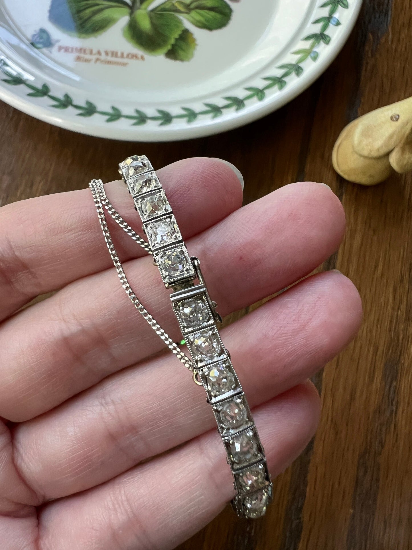 Antique 8 CARAT 32 Old Mine Cut DIAMOND Line Bracelet PLATINUM French Edwardian Geometric Engraved Wriststack Belle Epoque OmC Tennis 8Ctw