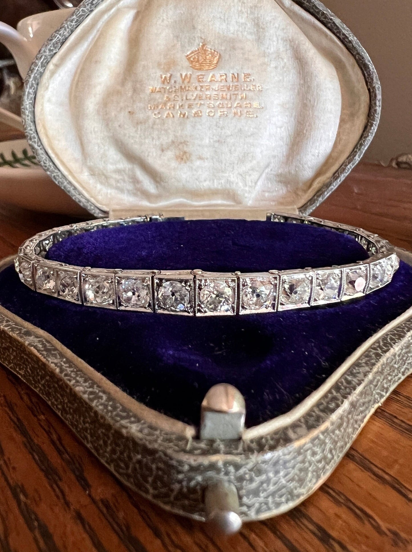 Antique 8 CARAT 32 Old Mine Cut DIAMOND Line Bracelet PLATINUM French Edwardian Geometric Engraved Wriststack Belle Epoque OmC Tennis 8Ctw