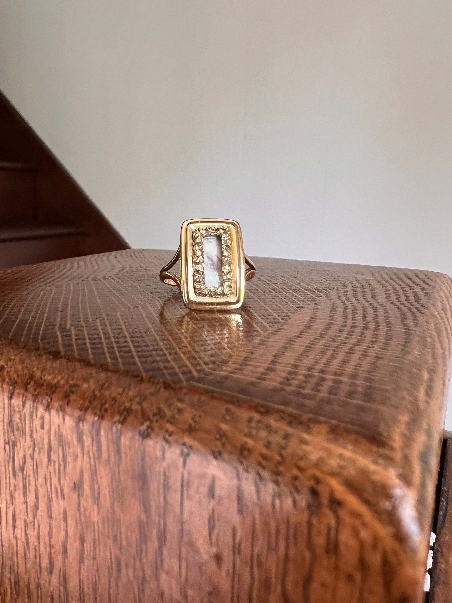 LOVER'S EYE Rare Victorian - Georgian Antique 15k Gold Ring Floral Embossed Halo Rectangle Chunky Locket Face Romantic Gift Collectible 14k