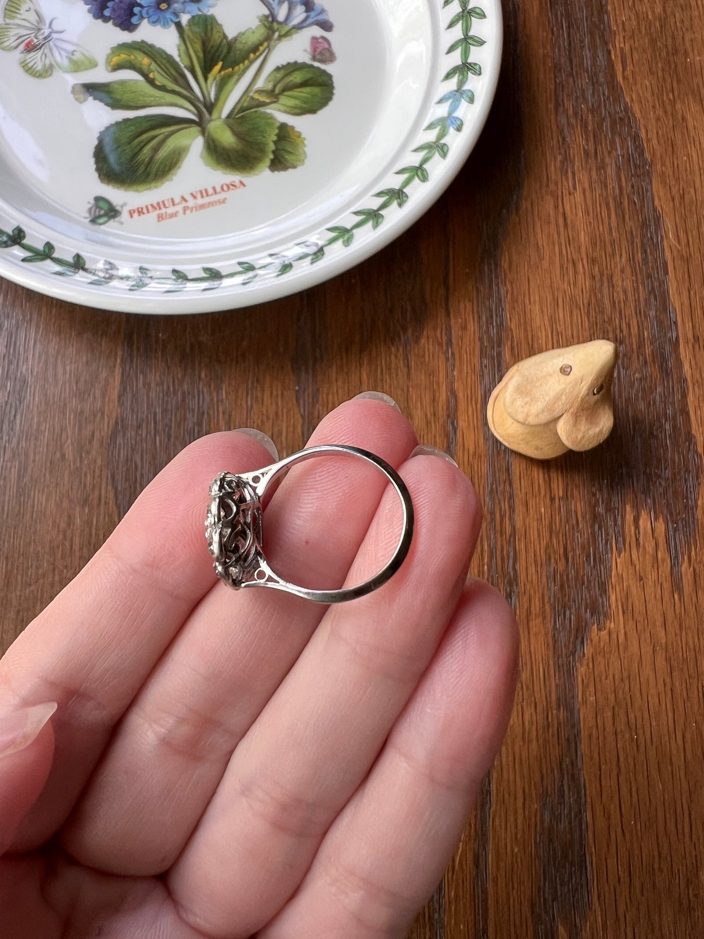 Antique Daisy CLUSTER Ring 1.3 CARAT Old Mine Cut DIAMOND 18k White Gold Floral Scallop Stacker Art Deco Romantic Gift OmC Engagement 1.3Ctw