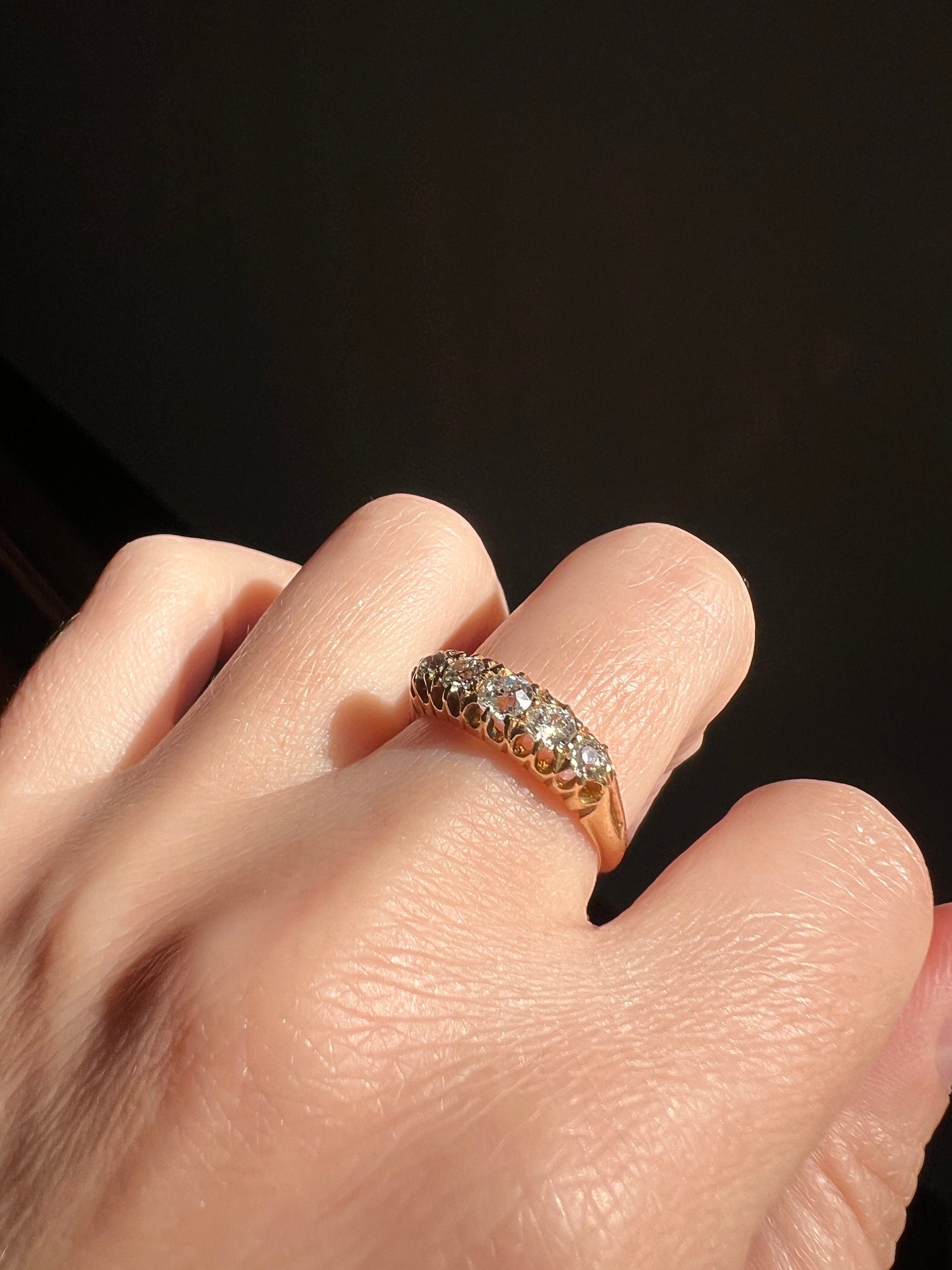 Victorian ANTIQUE .65 Carat Five Stone Stacker Band Ring 18k Gold Old Mine Cut DIAMONDS Buttercup Belcher Stacker Love Gift OmC Half Hoop
