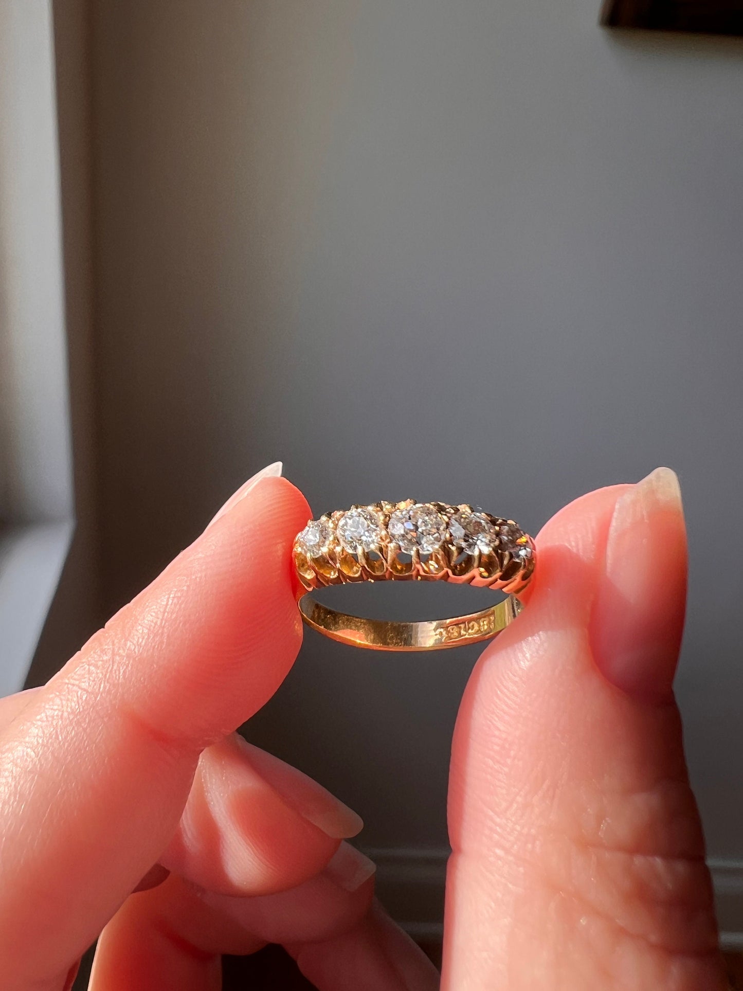 Victorian ANTIQUE .65 Carat Five Stone Stacker Band Ring 18k Gold Old Mine Cut DIAMONDS Buttercup Belcher Stacker Love Gift OmC Half Hoop
