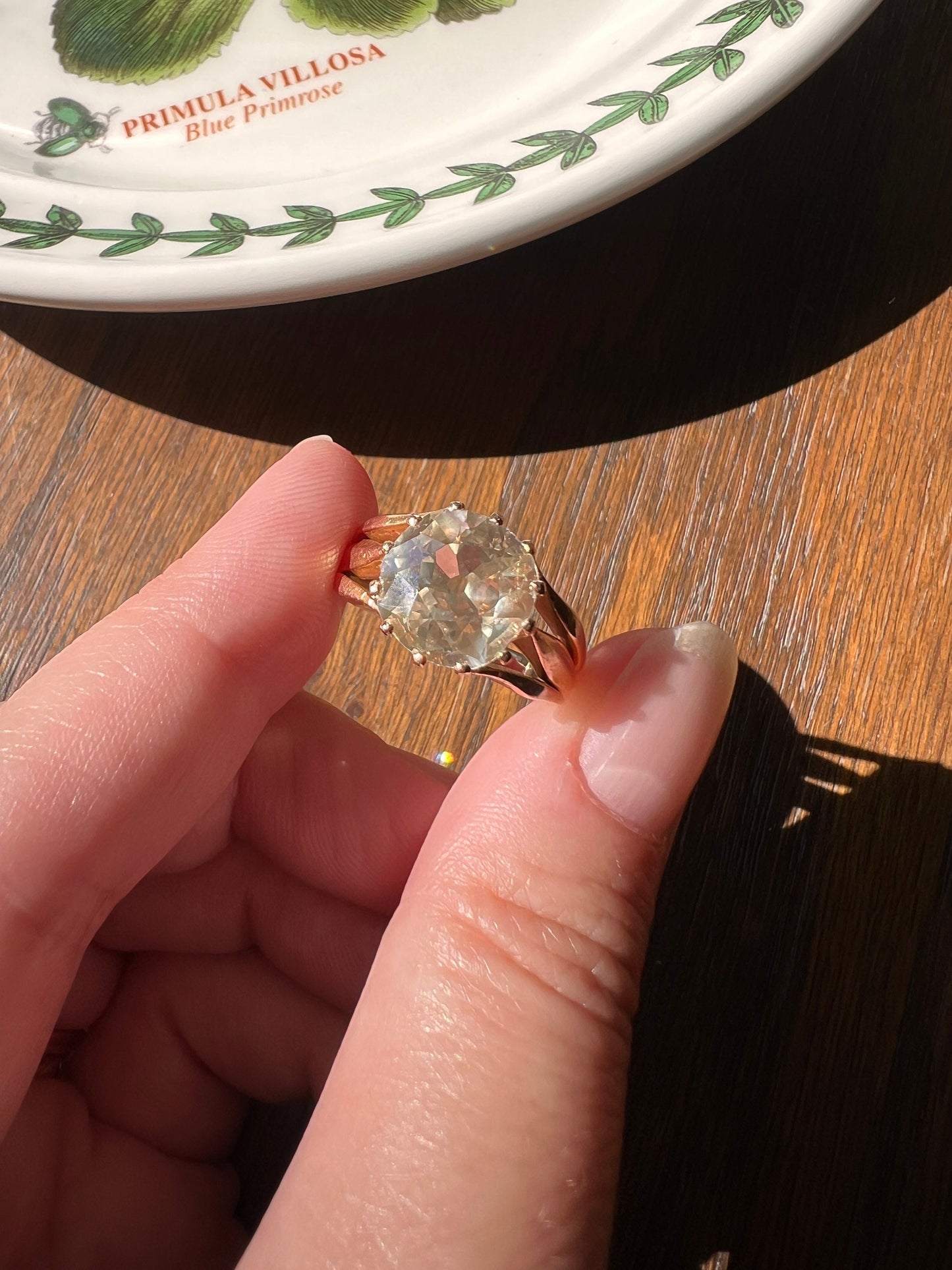 ANTIQUE Large 2.5 Carat Old European Cut DIAMOND Solitaire Ring Pale Yellow Light Brown 18k Rose Gold c1900 Victorian French Belle Epoque
