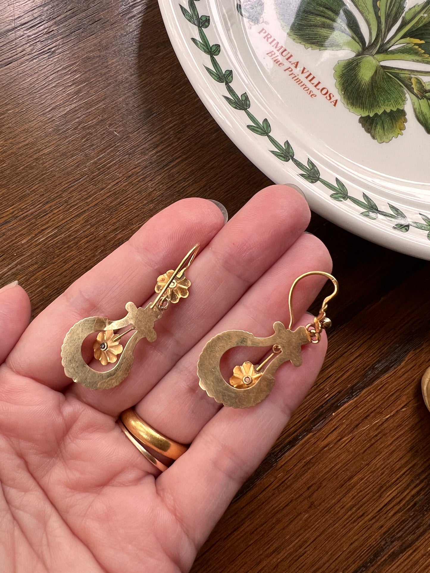 Floral Ball Rivet Dangle Earrings Teardrop FRENCH Regional Antique 18k GOLD Victorian Gift Belle Epoque Bridal Something Old Romantic Gift