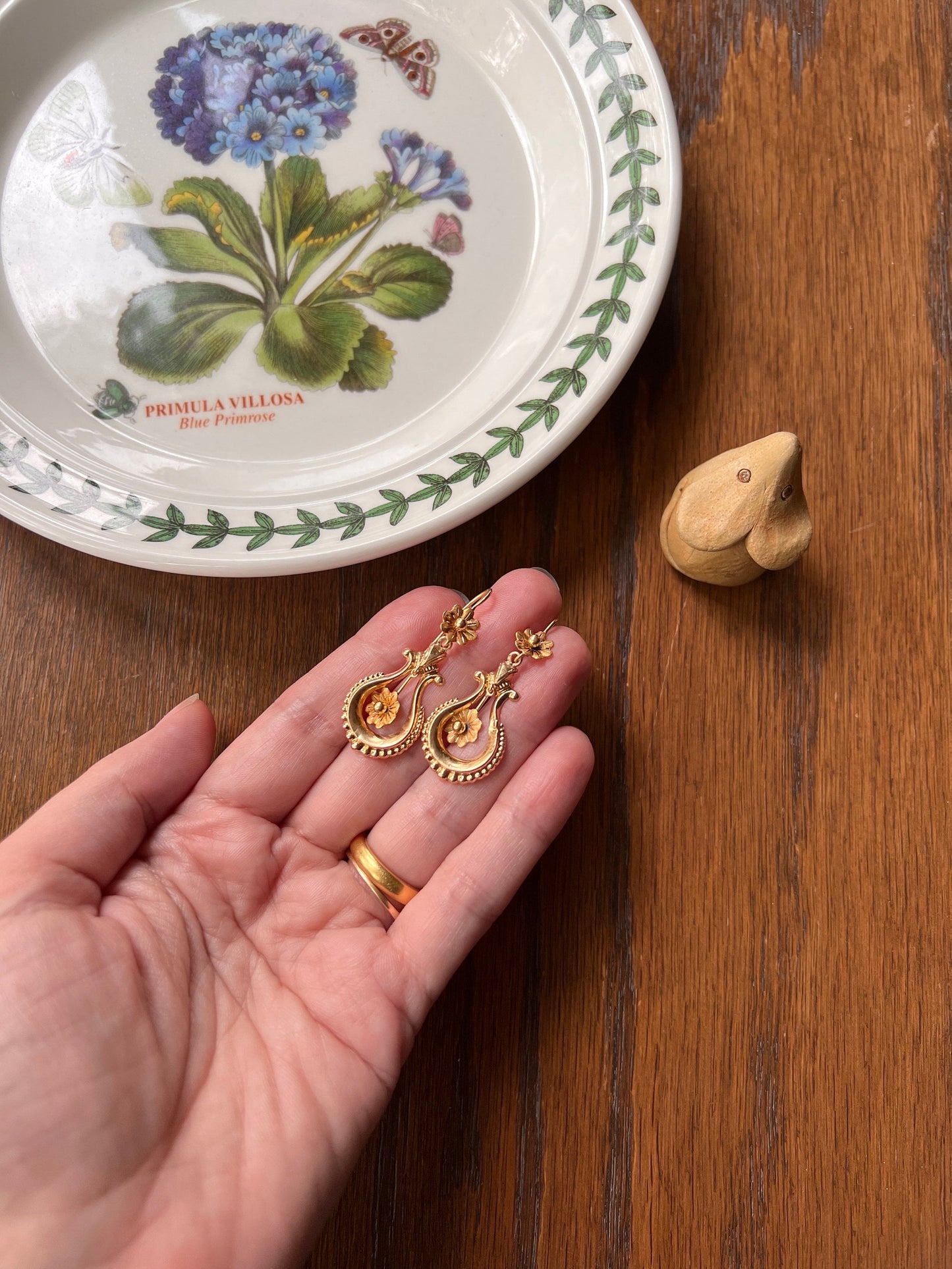 Floral Ball Rivet Dangle Earrings Teardrop FRENCH Regional Antique 18k GOLD Victorian Gift Belle Epoque Bridal Something Old Romantic Gift