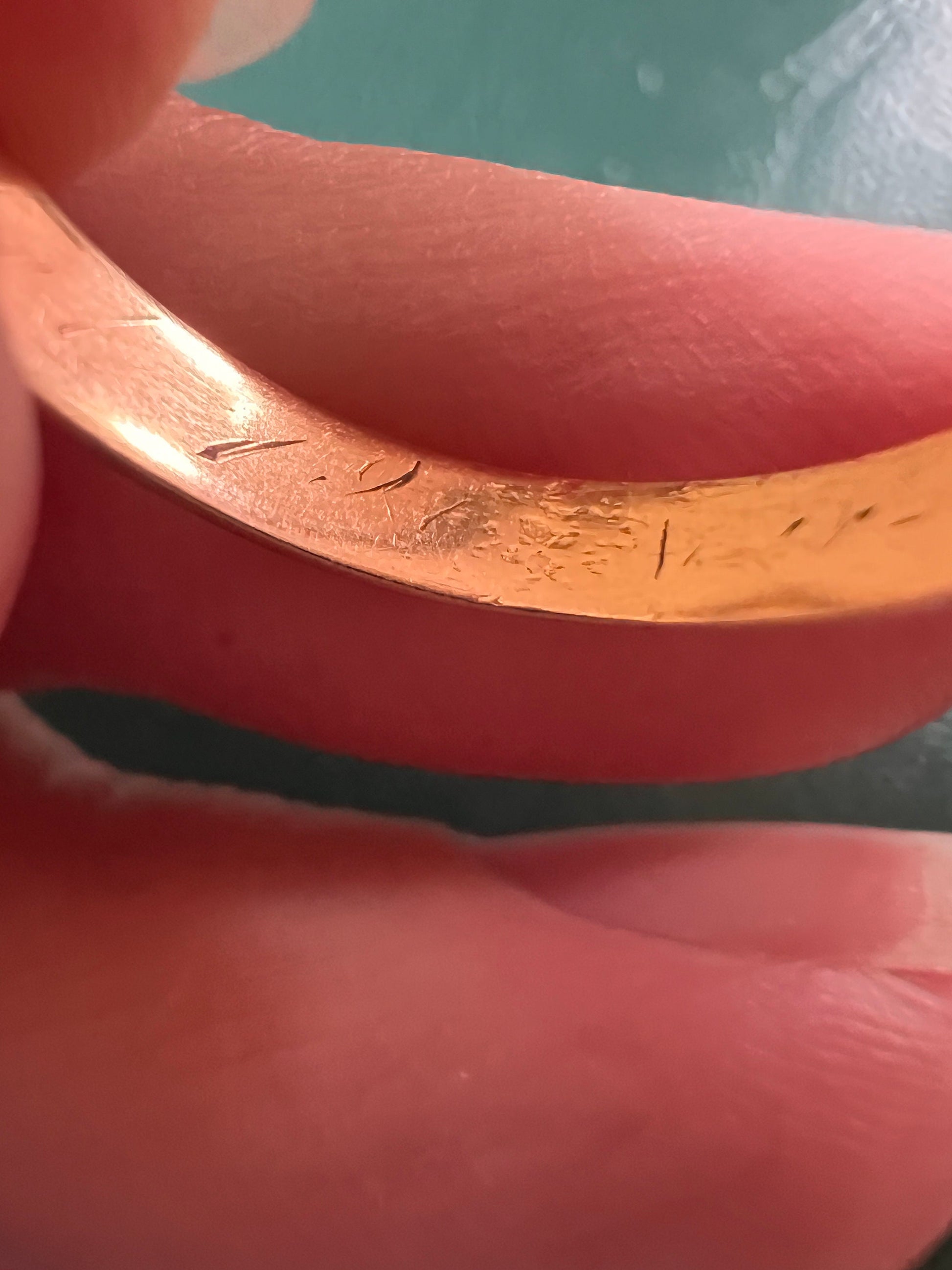 DATED 1910? ANTIQUE 18k Gold Rosy French Wedding RING 3.2mm Wide Band Hand Engraved French Belle Epoque July 25