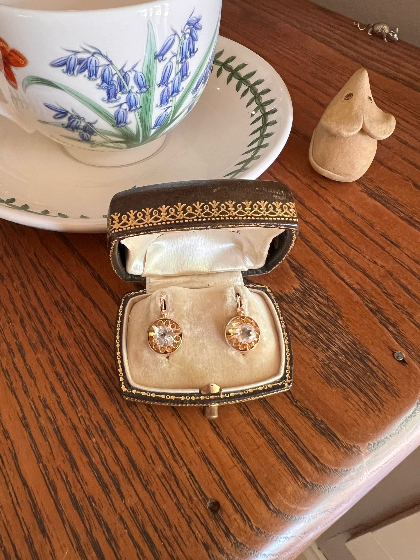 FRENCH Antique Art Nouveau 18k GOLD Cushion Cut Paste 1.5ctw Dangle Dormeuse EARRINGs BUTTERCUP Victorian Belle Epoque Bridal Something Old