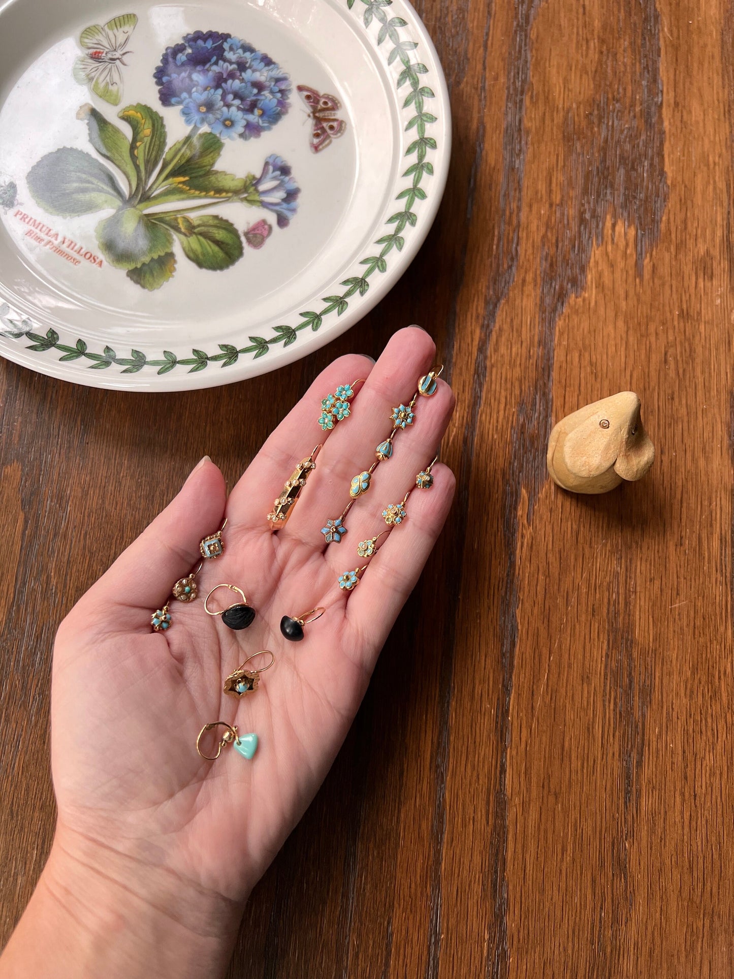 Floral Forget Me Not Antique Blue Enamel VICTORIAN Dainty SINGLE Earring French Dormeuse 18k Gold Minimalist Mix Match Something Old Bridal