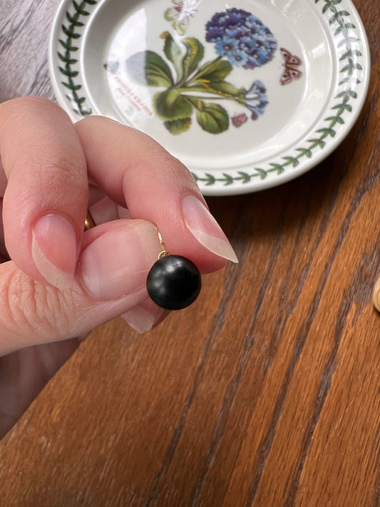 Antique Black Stud VICTORIAN Dainty SINGLE Button Earring French Dormeuse 18k Gold Minimalist Mix Match Various Something Old Dangle Bridal