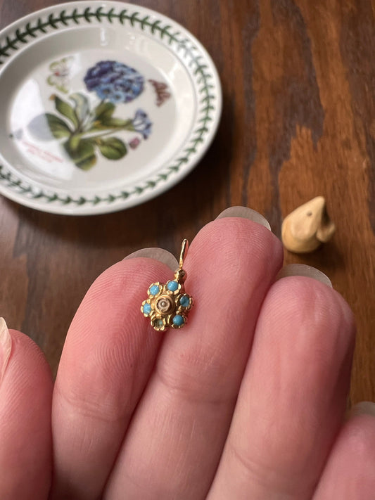 Floral Forget Me Not Antique Blue Enamel VICTORIAN Dainty SINGLE Earring French Dormeuse 18k Gold Minimalist Mix Match Something Old Bridal