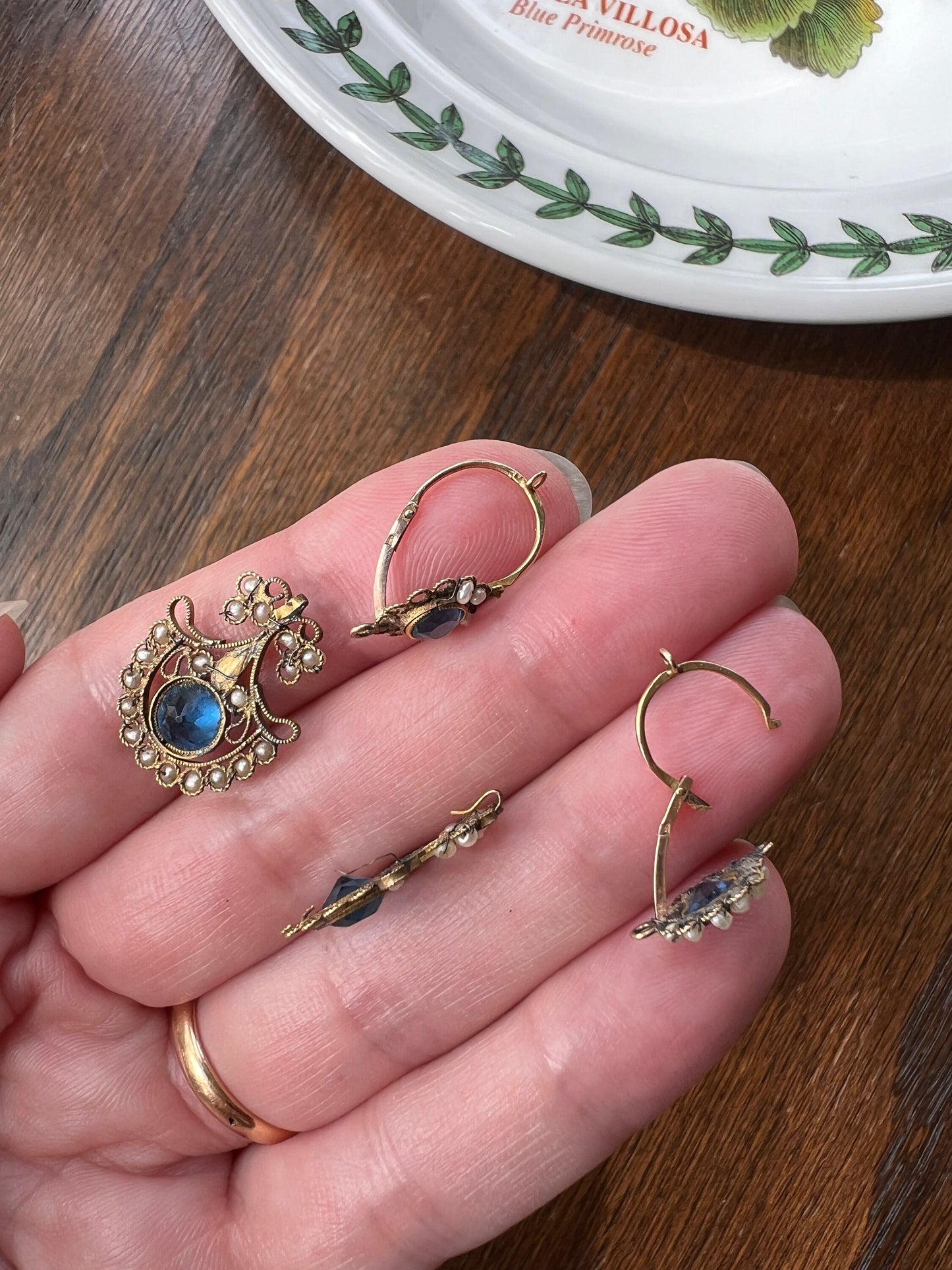 PEACOCK Rare 200 Year Old FRENCH Day to Night Dangle Dormeuse Earrings 18k Gold Blue Paste Pearls Vintage Georgian Napoleon Bonaparte Gift